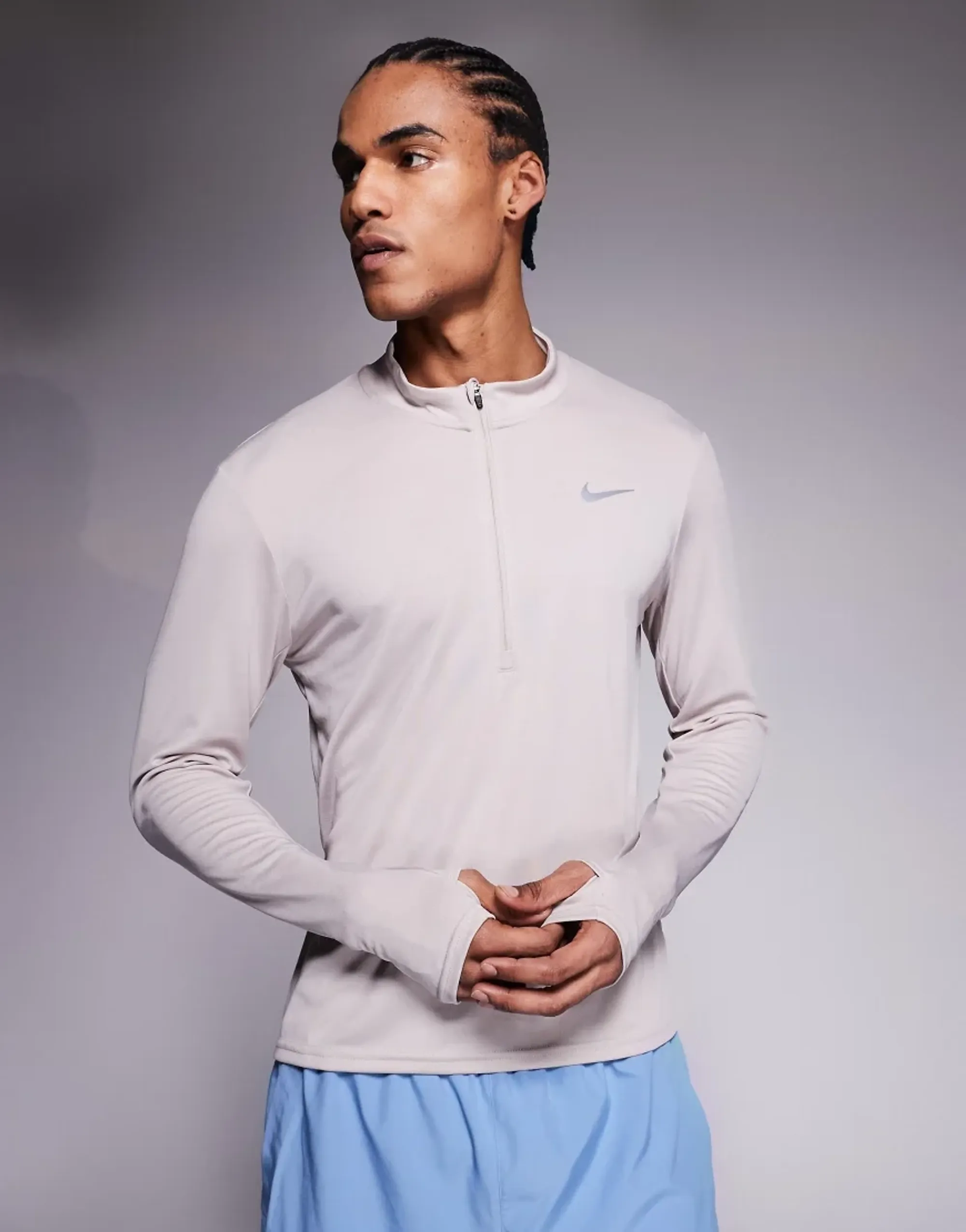 Men's Nike Pacer Half Zip Top in Cream/Silver