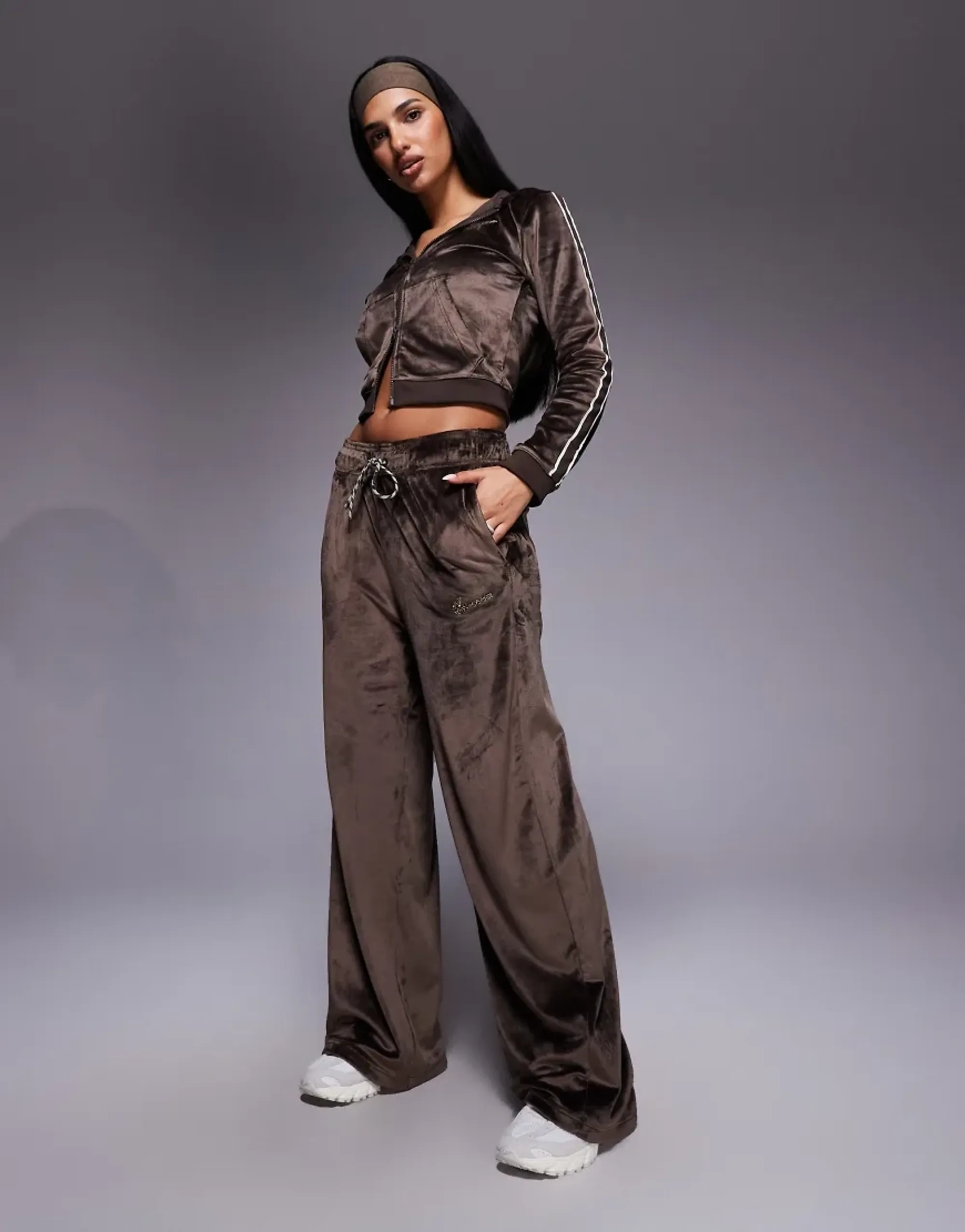 Nike Velour Wide Leg Joggers In Brown