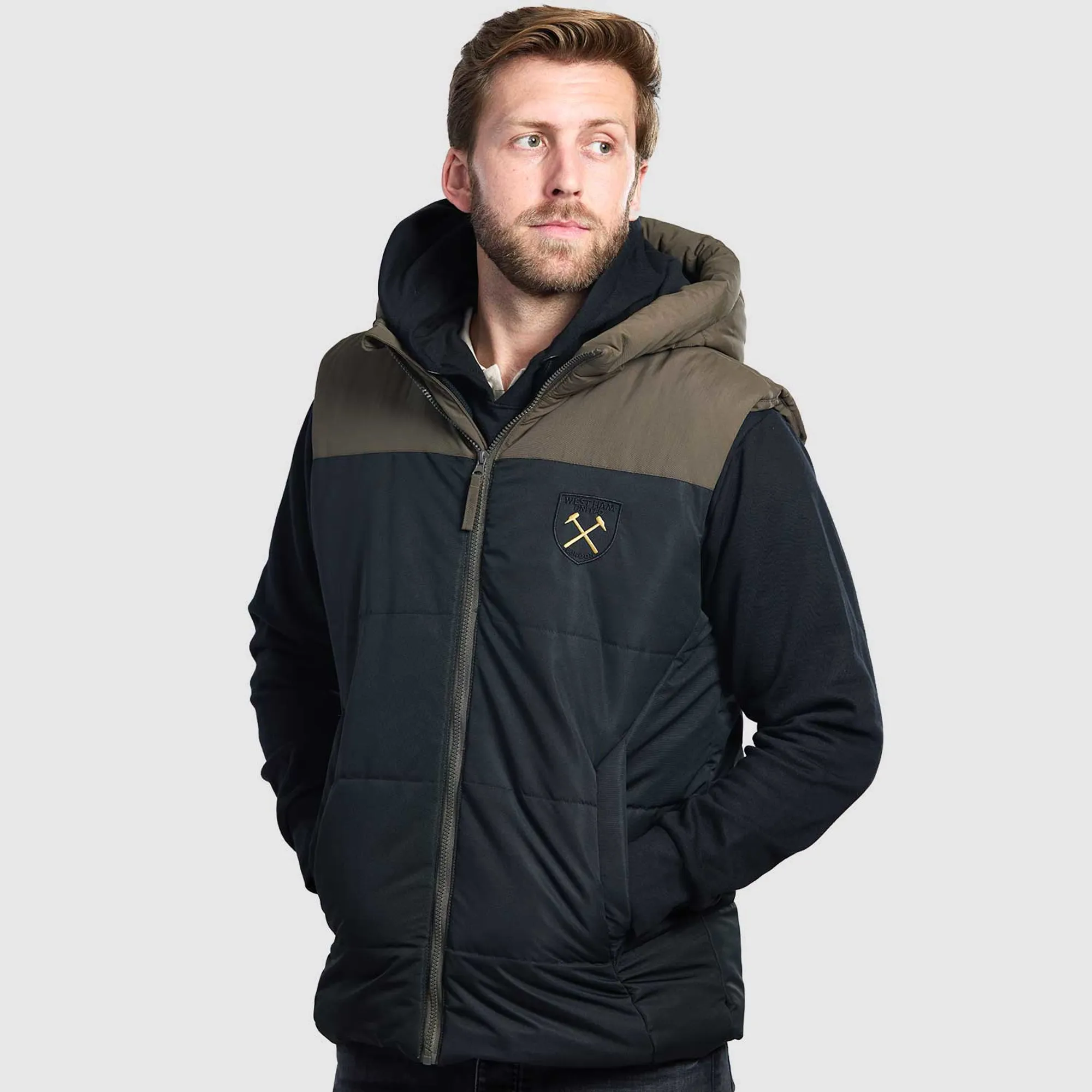 West Ham Adults Black/Khaki Hooded Gilet