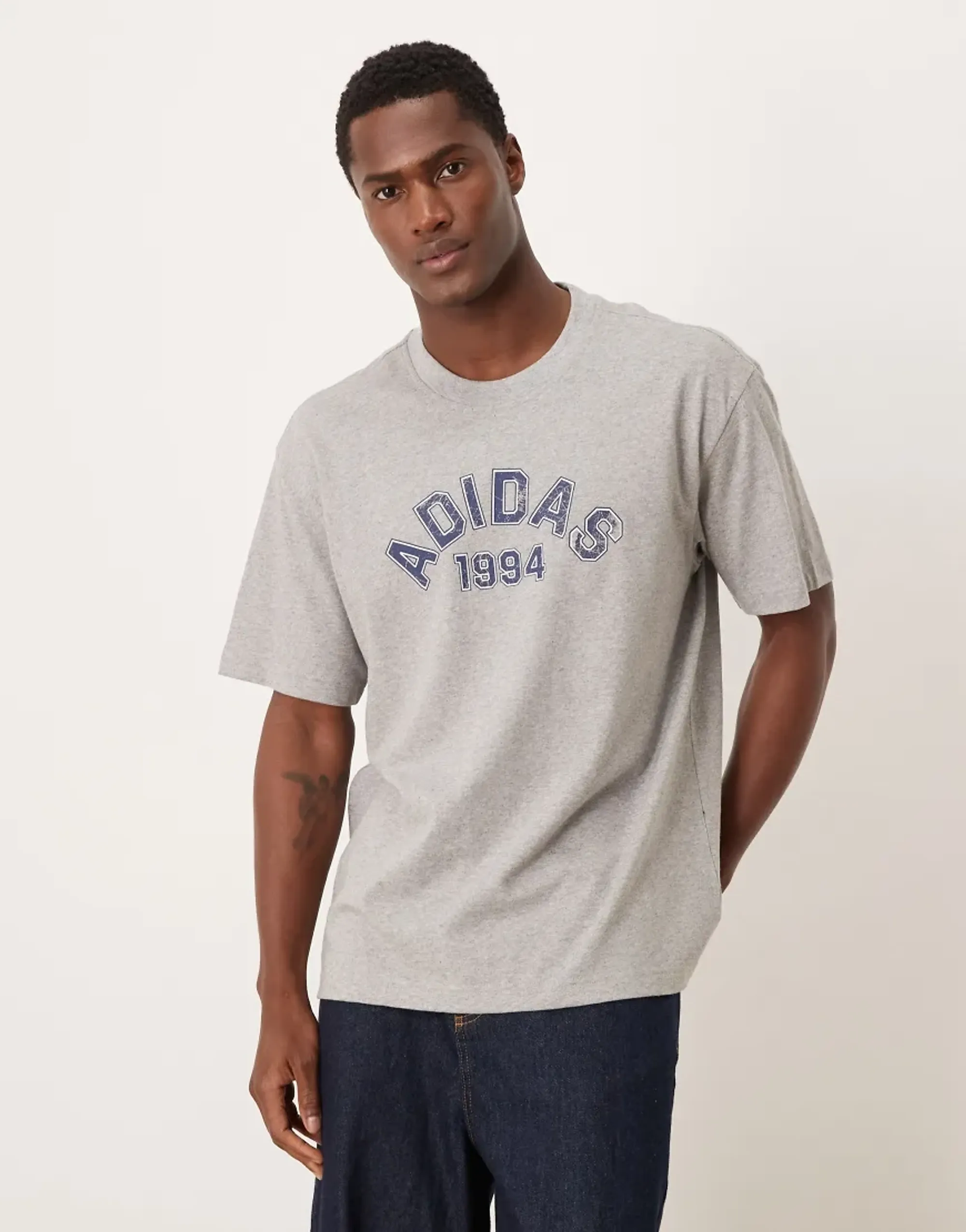 Adidas Originals Collegiate Logo T-Shirt In Grey Marl