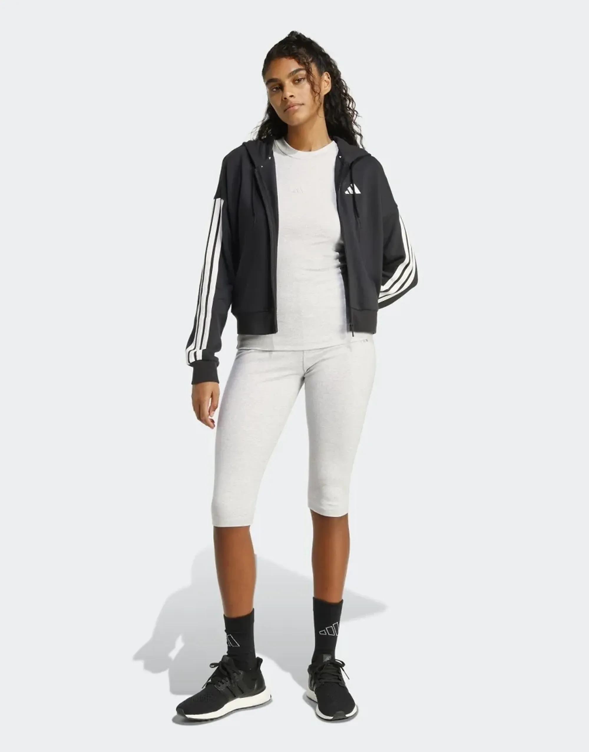 Adidas Performance Seasonal Essentials Rib Capri Leggings In Light Grey Heather