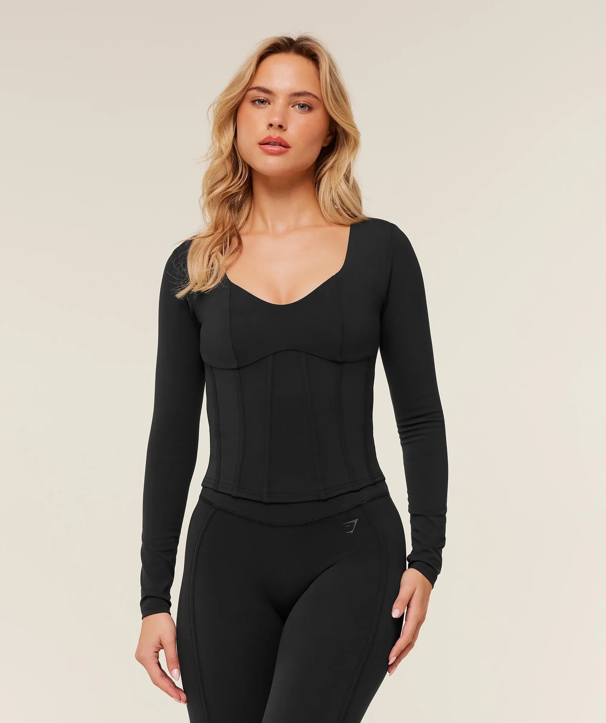 Gymshark Corset Long Sleeve Crop Top - GS Black