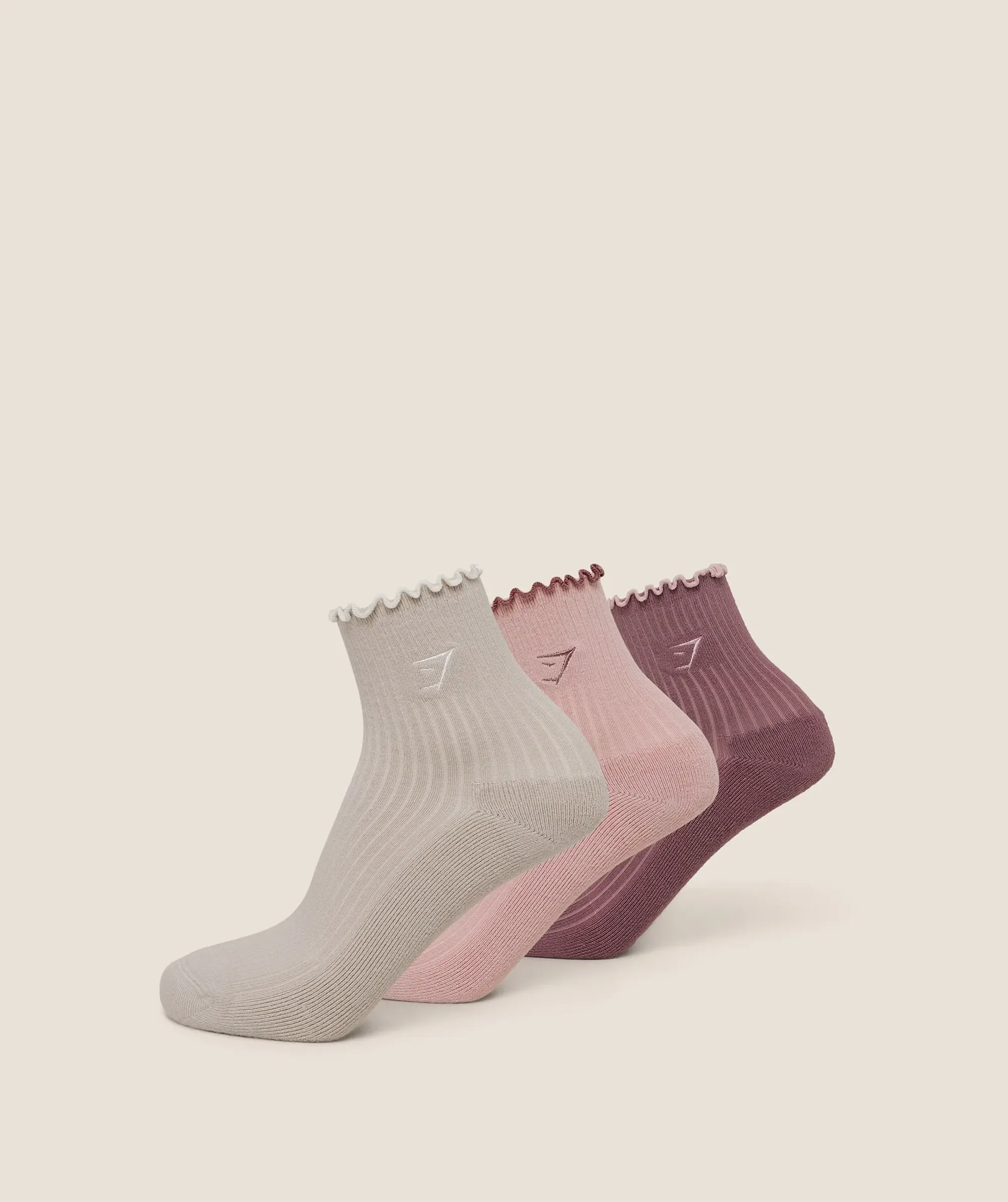 Gymshark Midi Frill Socks 3pk - GS Pebble Grey/GS Light Pink/GS Calm Pink
