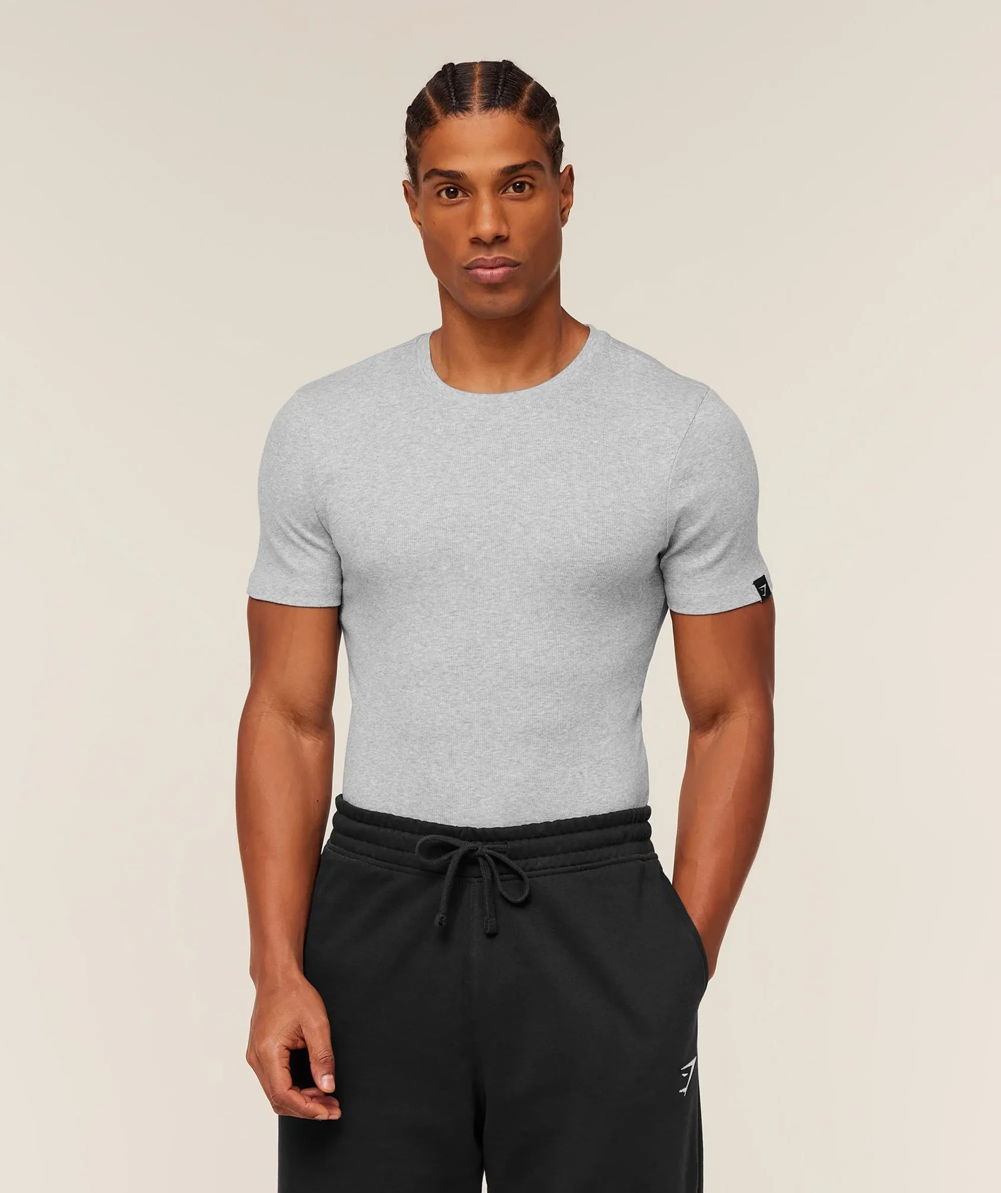 Gymshark Ribbed T-Shirt - Light Grey Core Marl