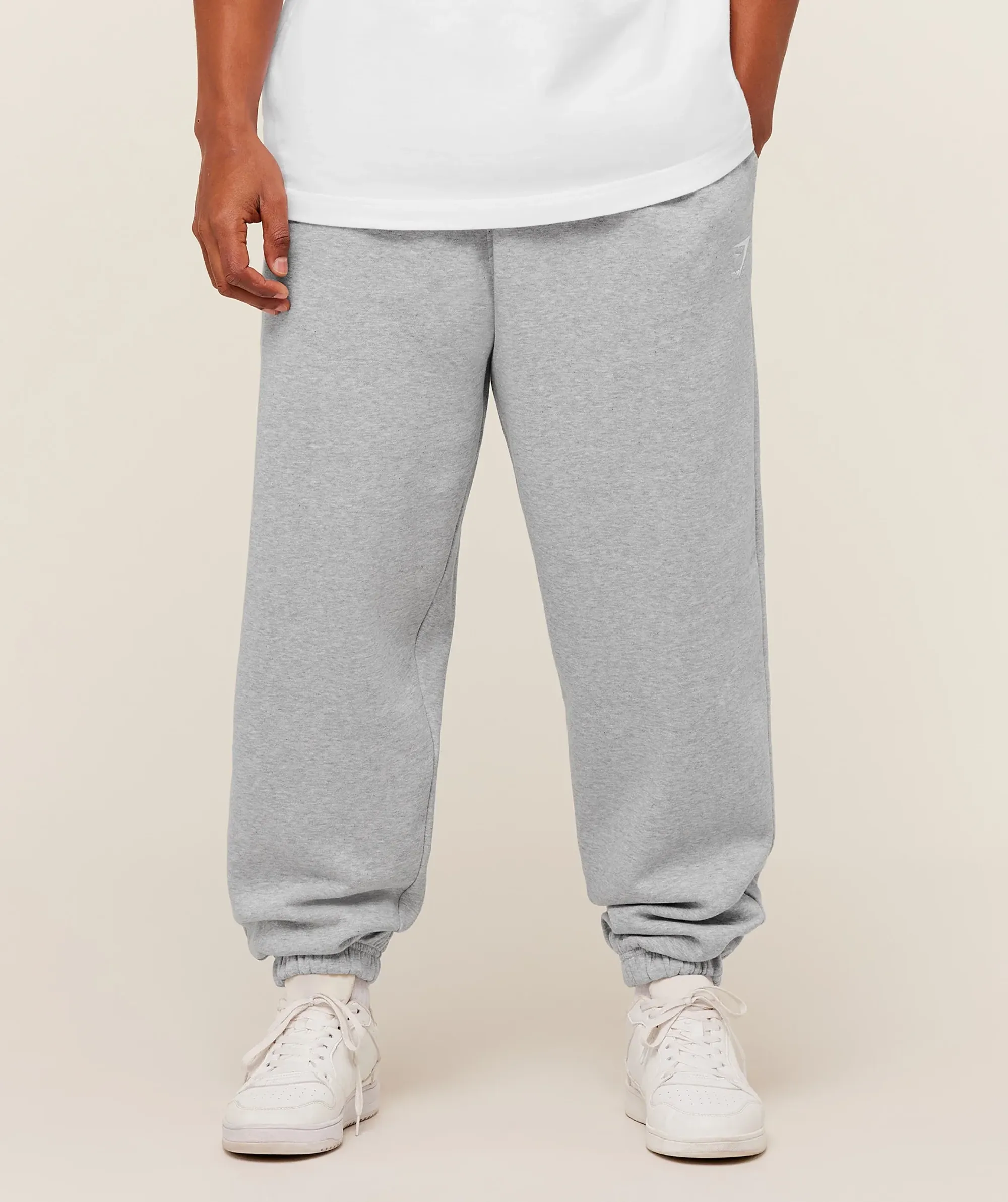 Gymshark Crest Oversized Joggers - Light Grey Core Marl