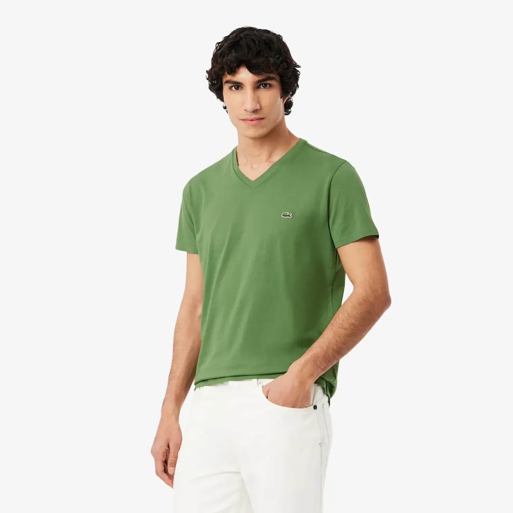 Lacoste Lightweight Cotton Pima V Neck T-shirt - Lime Green