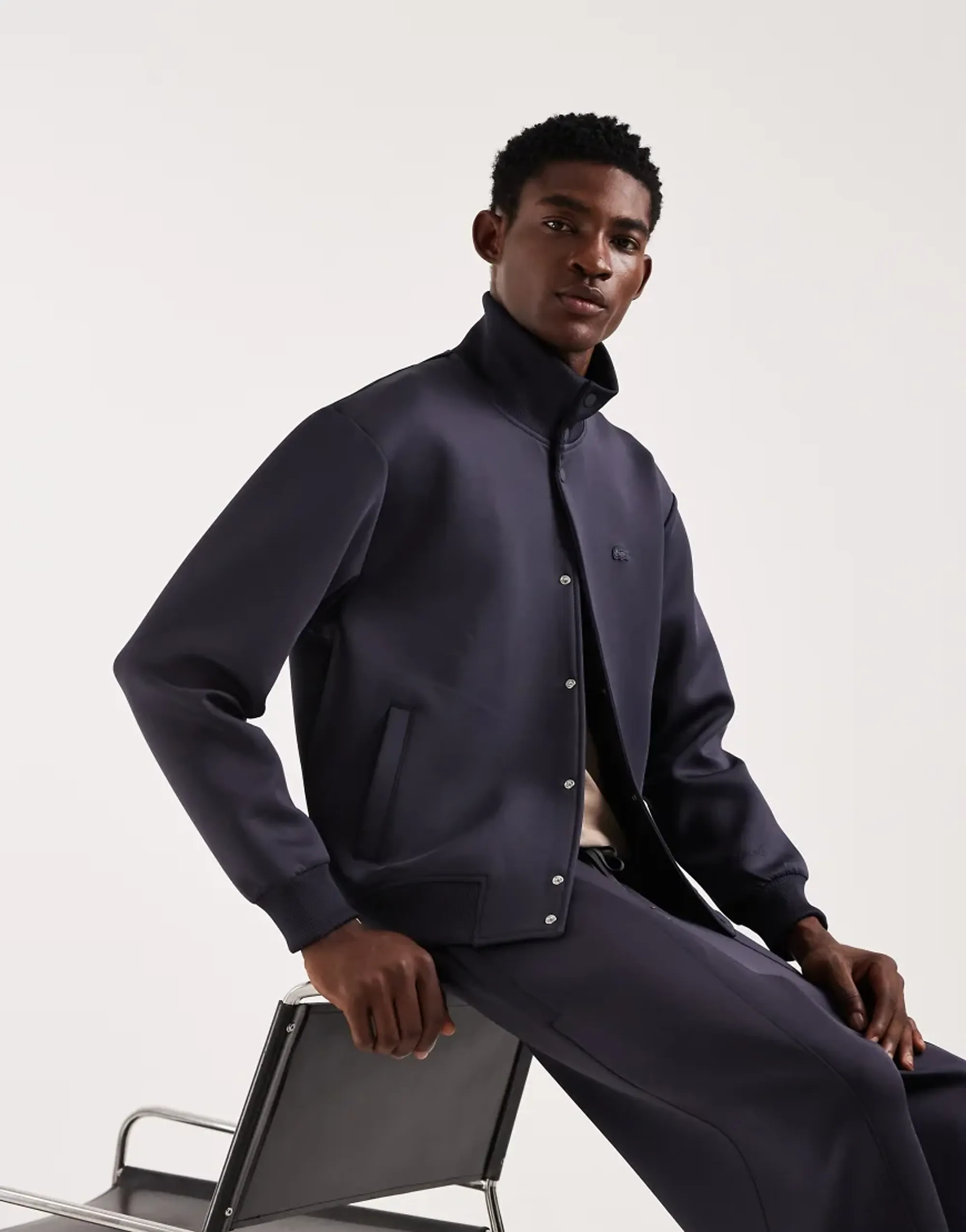 Lacoste High Neck Embroidered Signature Jacket - Dark Grey