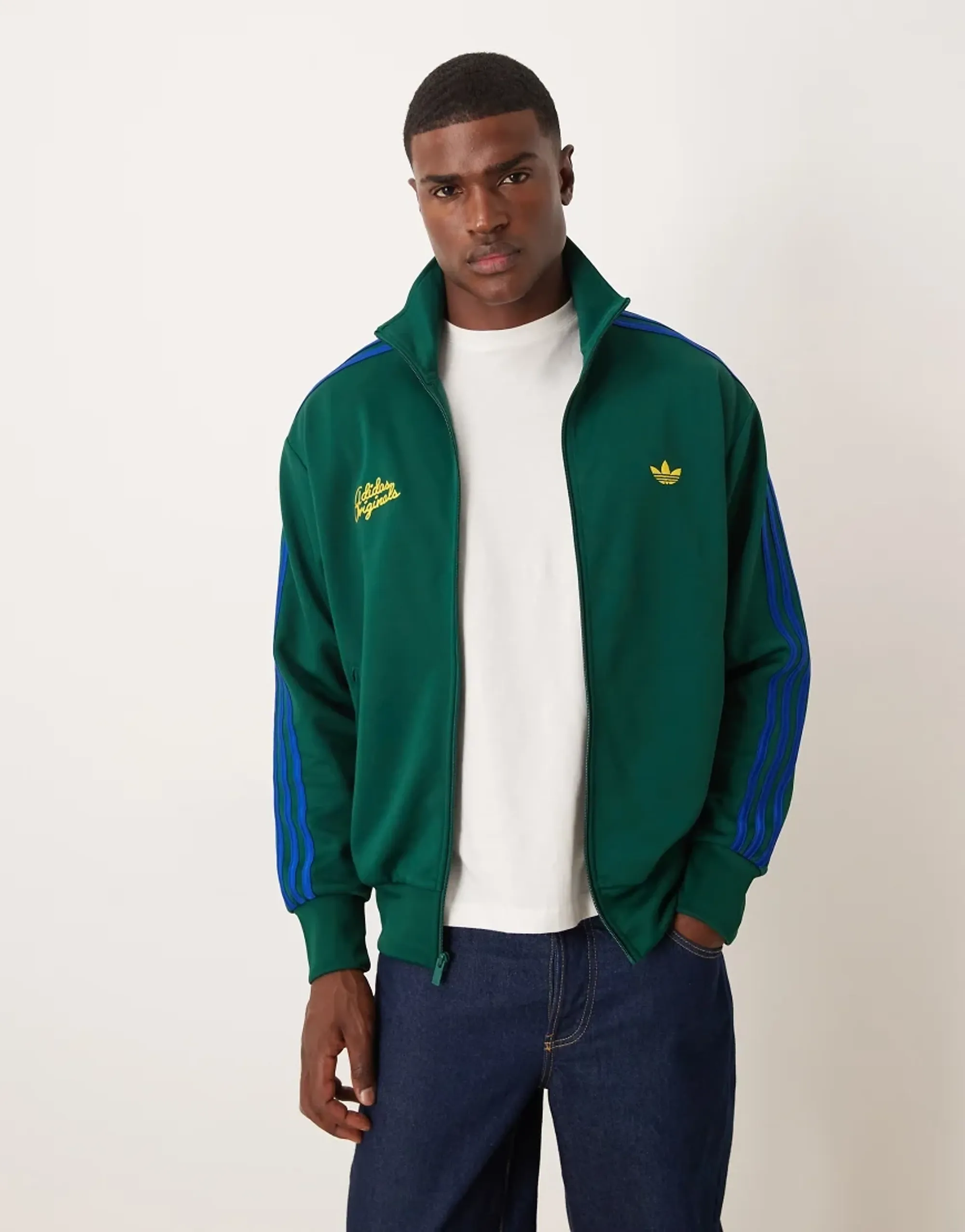 Adidas Originals Script Logo And Rose Track Top In Green