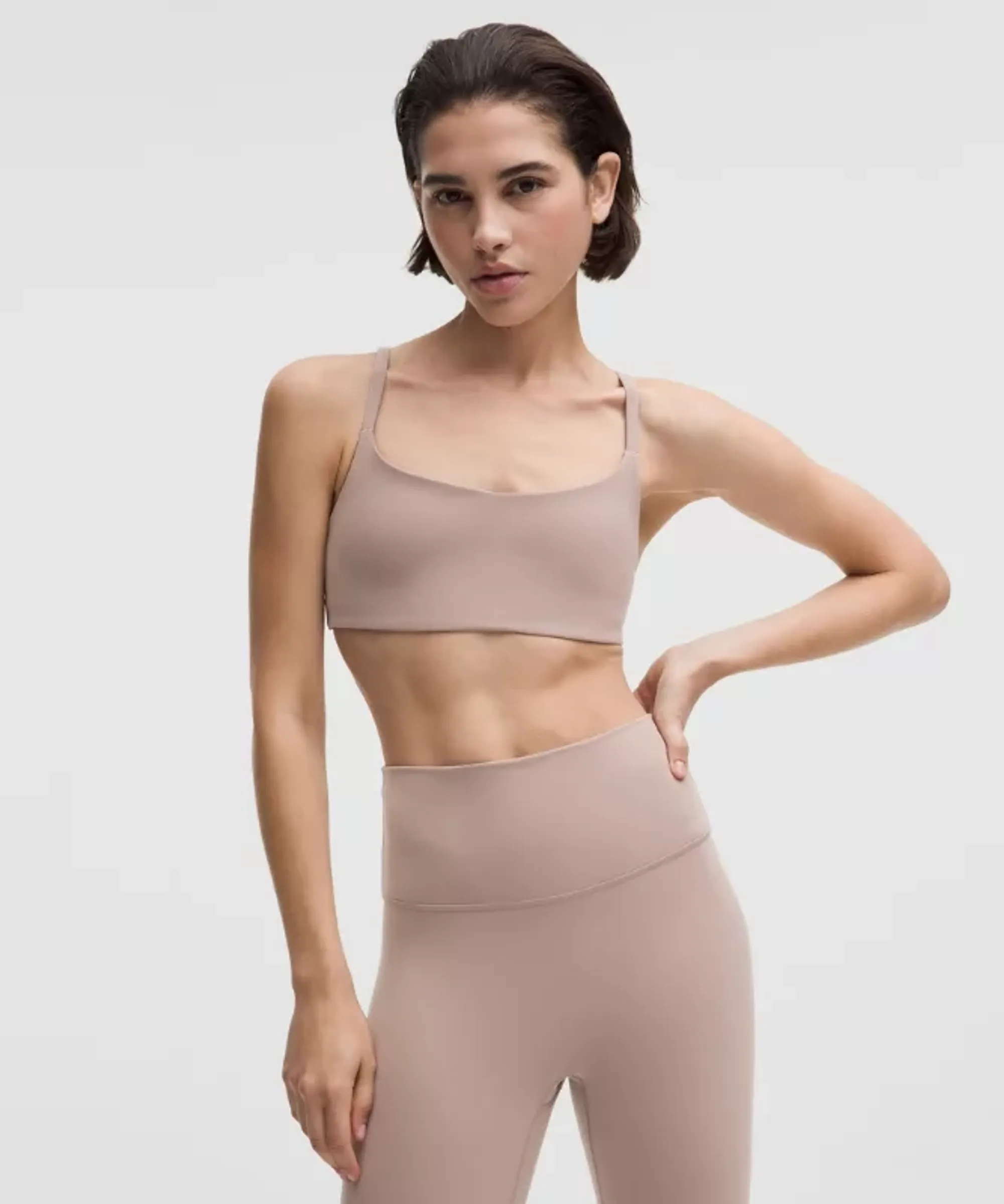 lululemon – Women's Wunder Train Strappy Racer Sports Bra Light Support, A/B Cup – Color Pink – Size 10