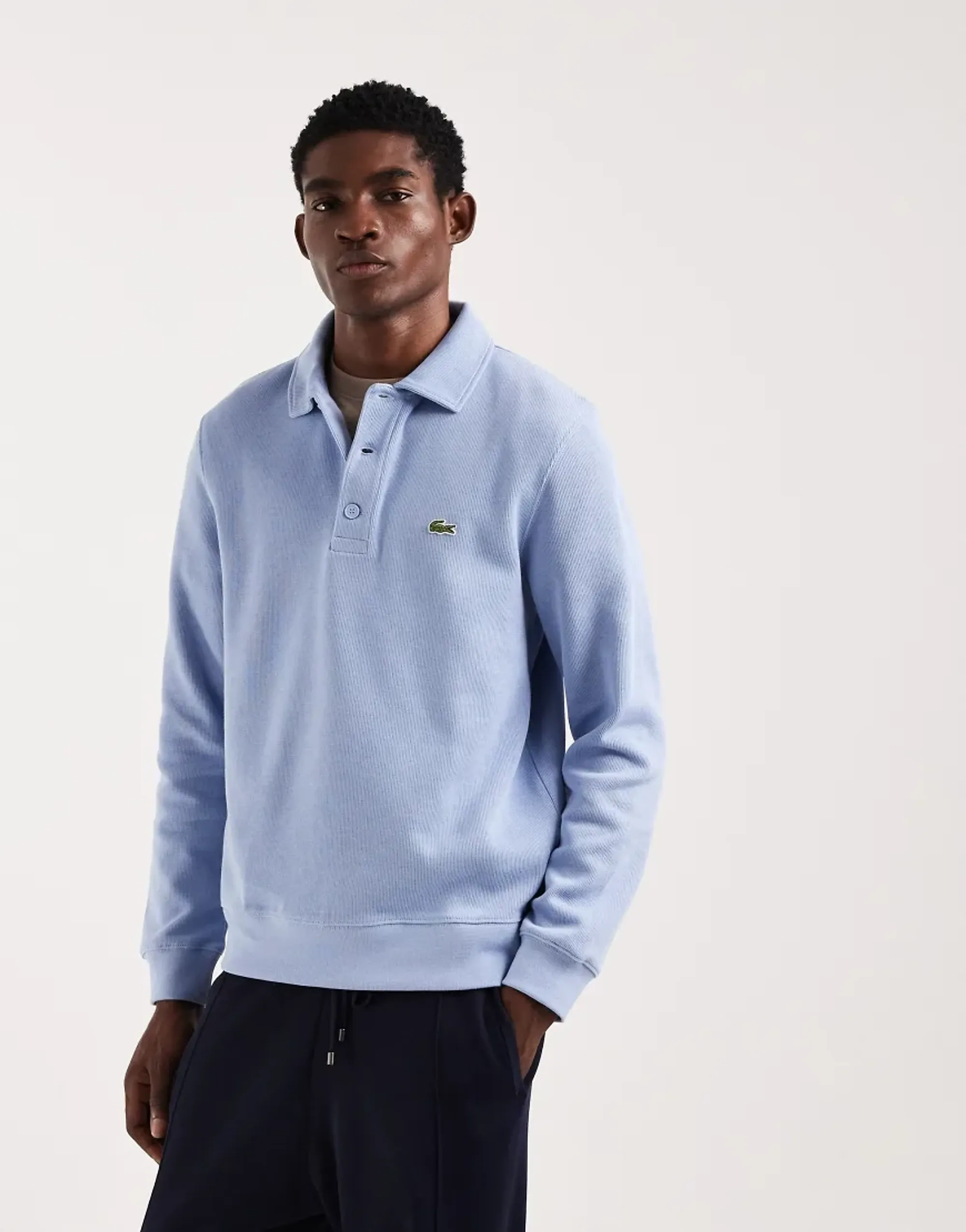 Lacoste Ribbed Cotton Polo Collar Sweatshirt - Light Blue