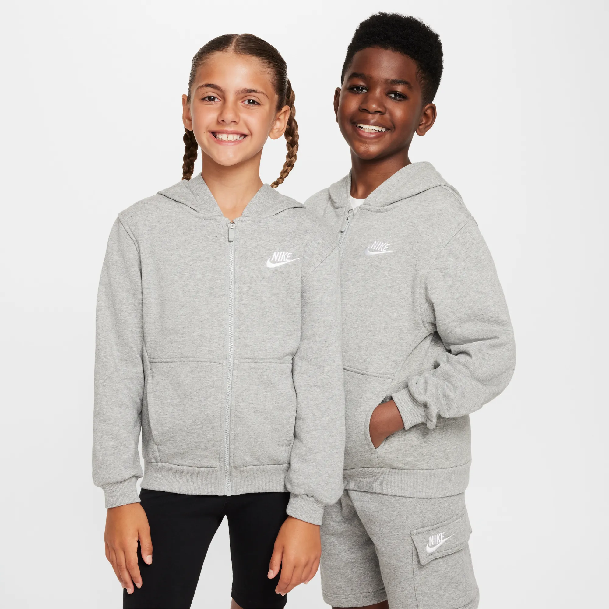 Nike Club Fleece Older Kids' French Terry Full-Zip Hoodie - Grey - Cotton/Polyester
