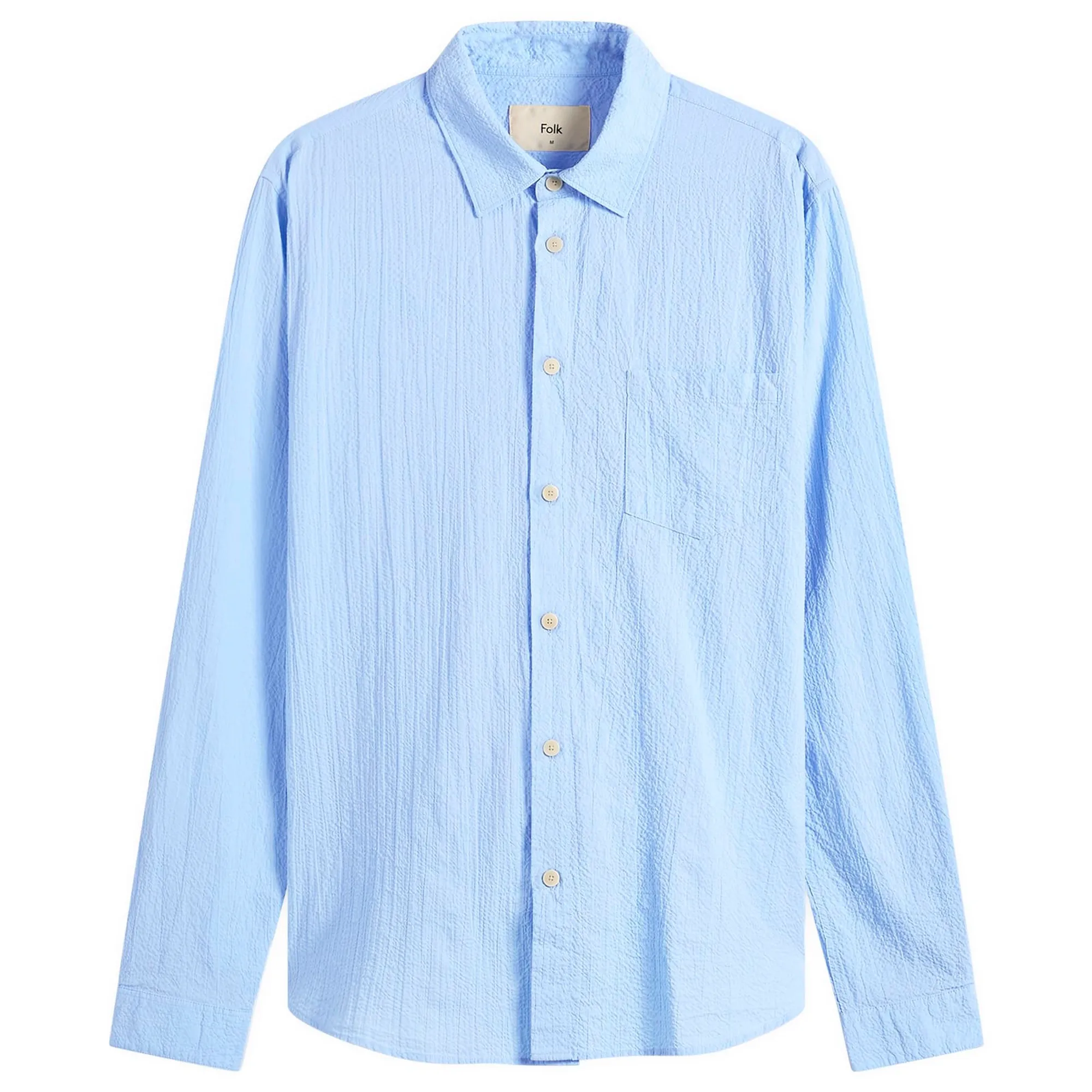 Folk Men's Relaxed Fit Shirt Blue Bubble Seersucker