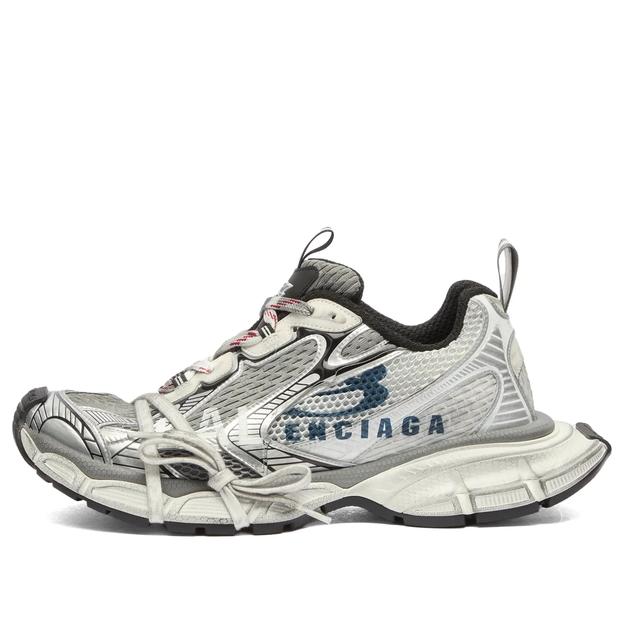 Balenciaga Men's 3XL Split Logo Sneaker White/Navy/Grey