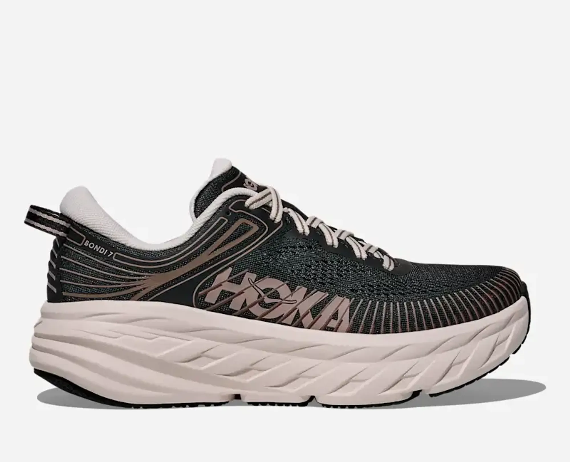 Hoka Women's Bondi 7 Road Running Shoes In Black/Rose Cream