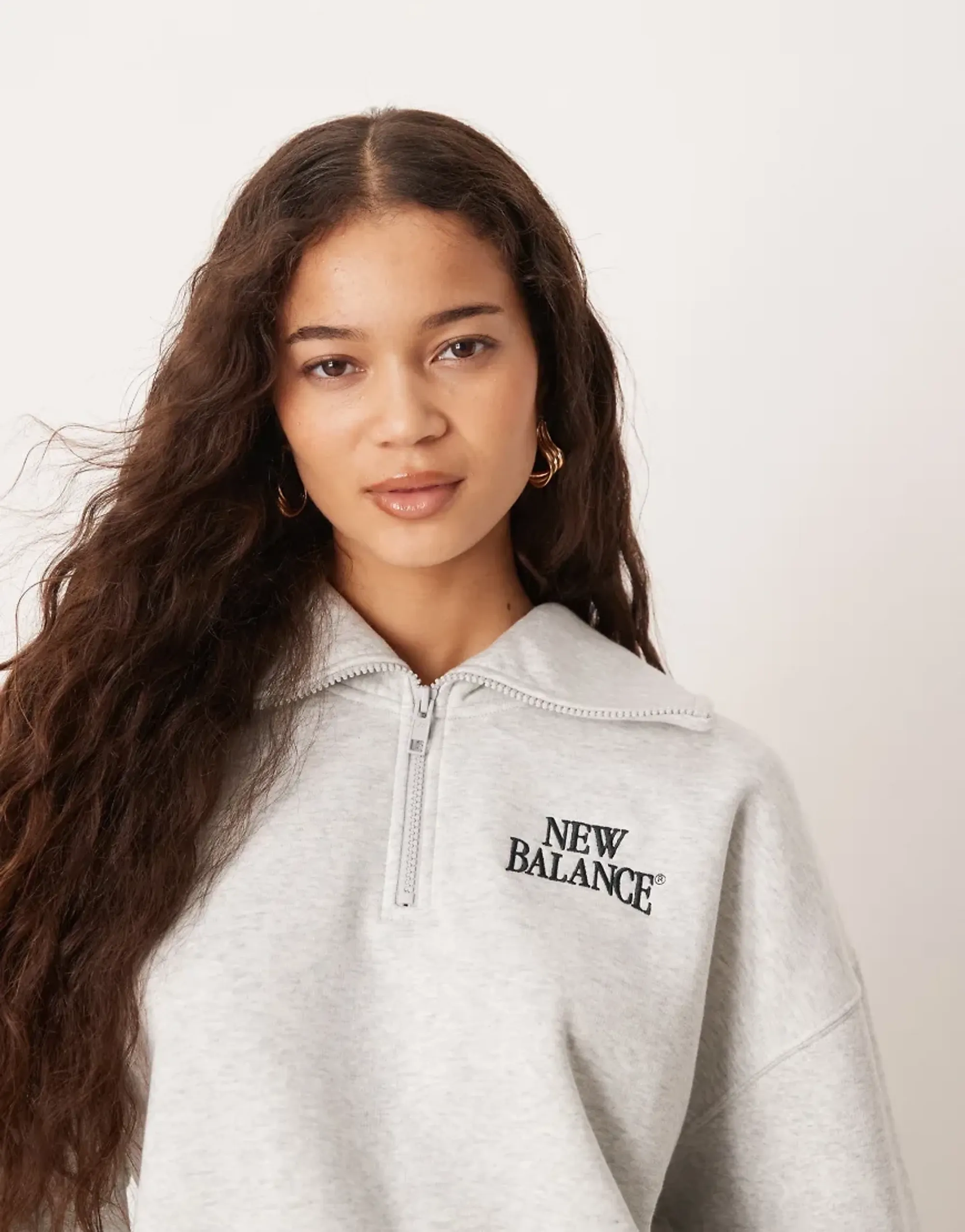 New Balance Linear Heritage Fleece Half Zip Sweatshirt In Heather Grey