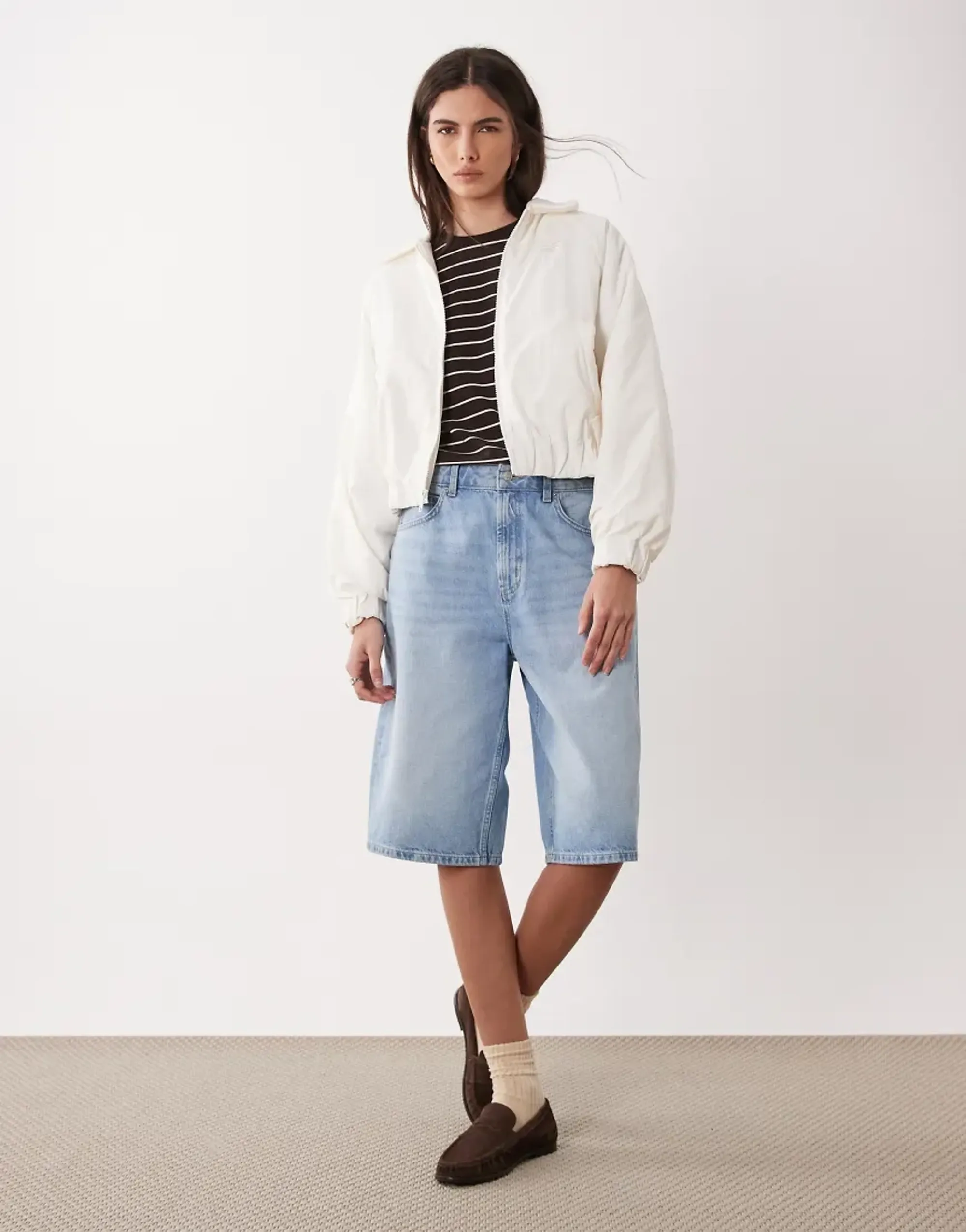 New Balance Women's Woven Bomber Jacket in White Nylon Woven