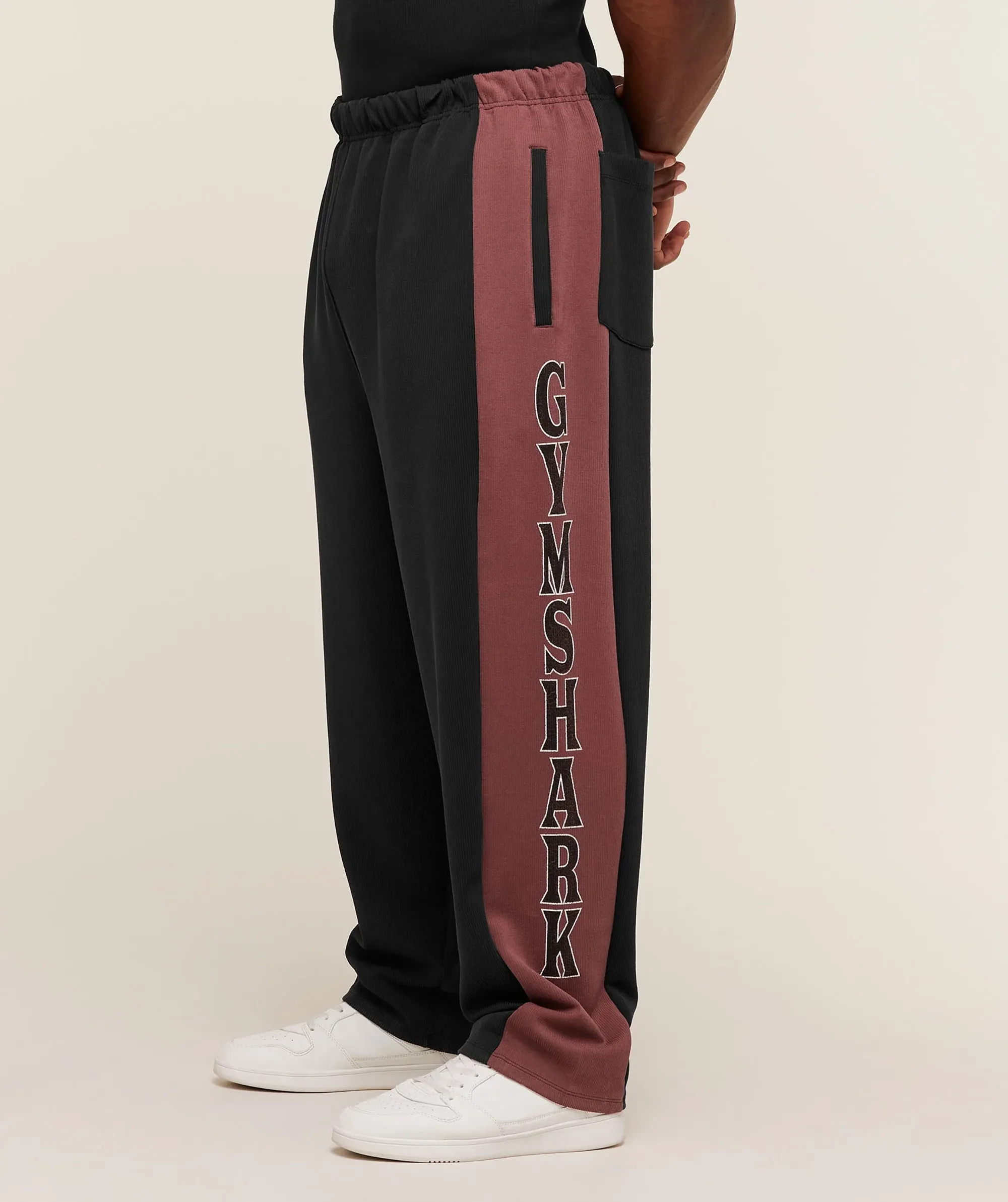 Gymshark Bodybuilding Straight Leg Tracksuit Pants - Black/Burgundy Brown