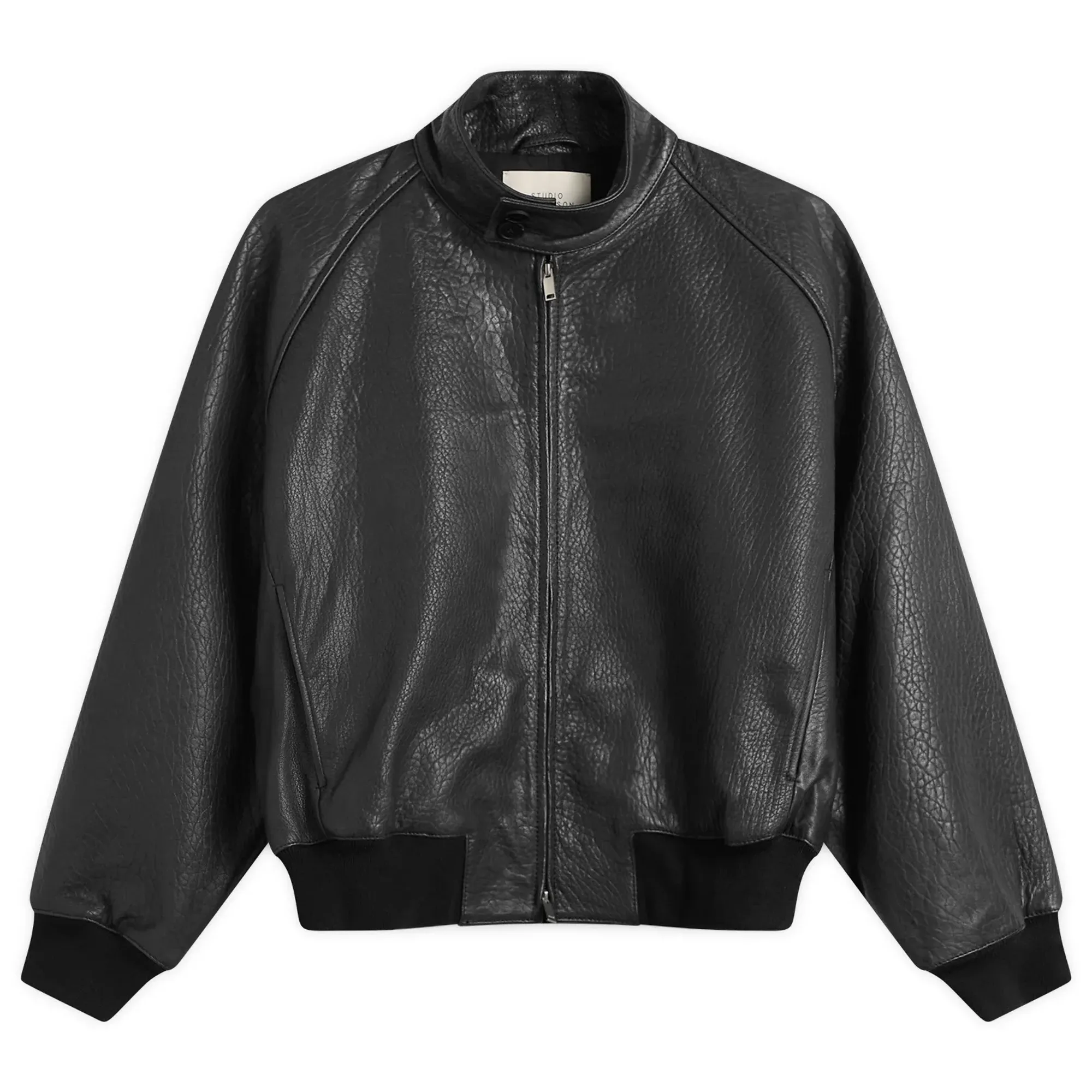 Studio Nicholson Men's Over Leather Harrington Jacket Black