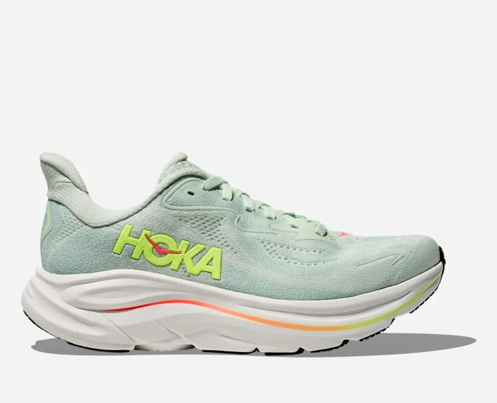 Hoka Women's Clifton 10 Road Running Shoes In Sea Glass/Neon Flame