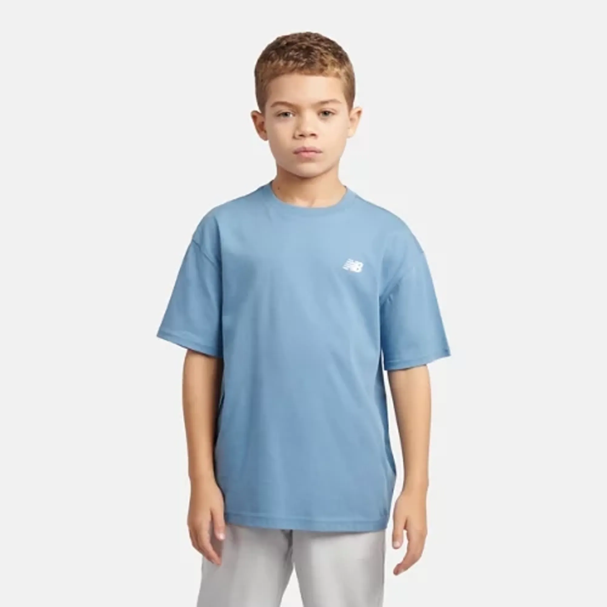 New Balance Boys Jersey Small Logo T-Shirt in Blue Cotton