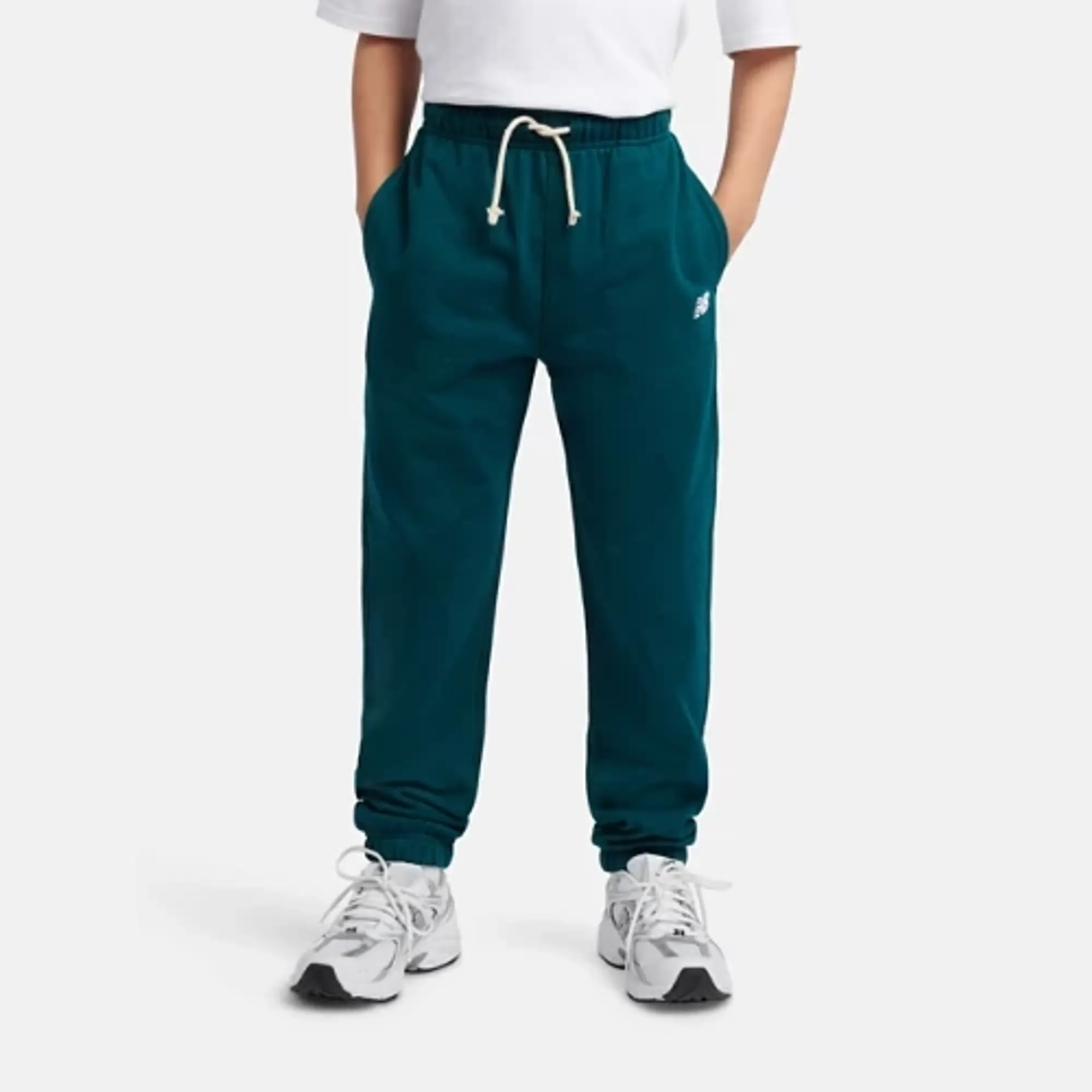 New Balance Boys French Terry Small Logo Jogger in Green Cotton