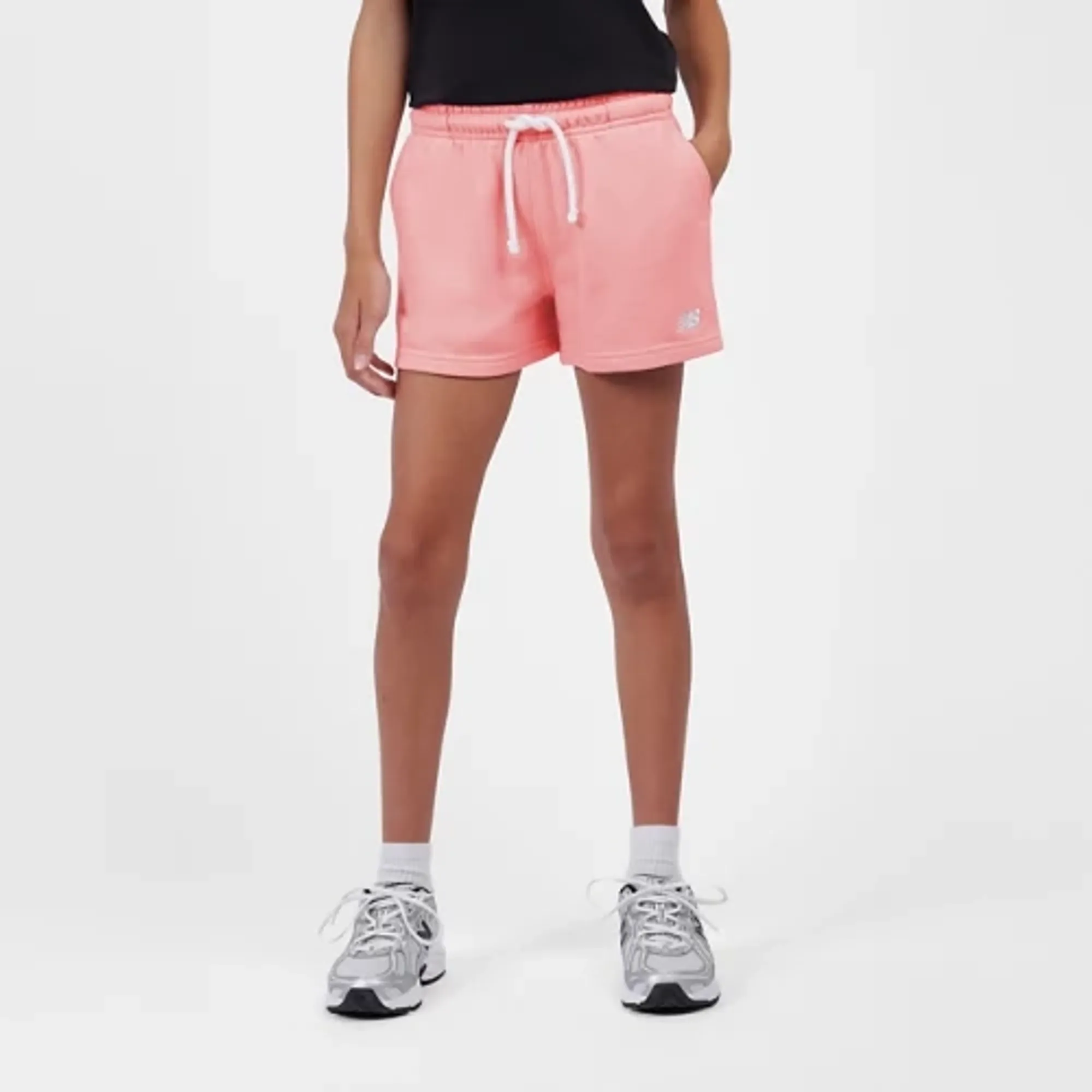 New Balance Girls FT Small Logo Short in Pink Cotton Fleece