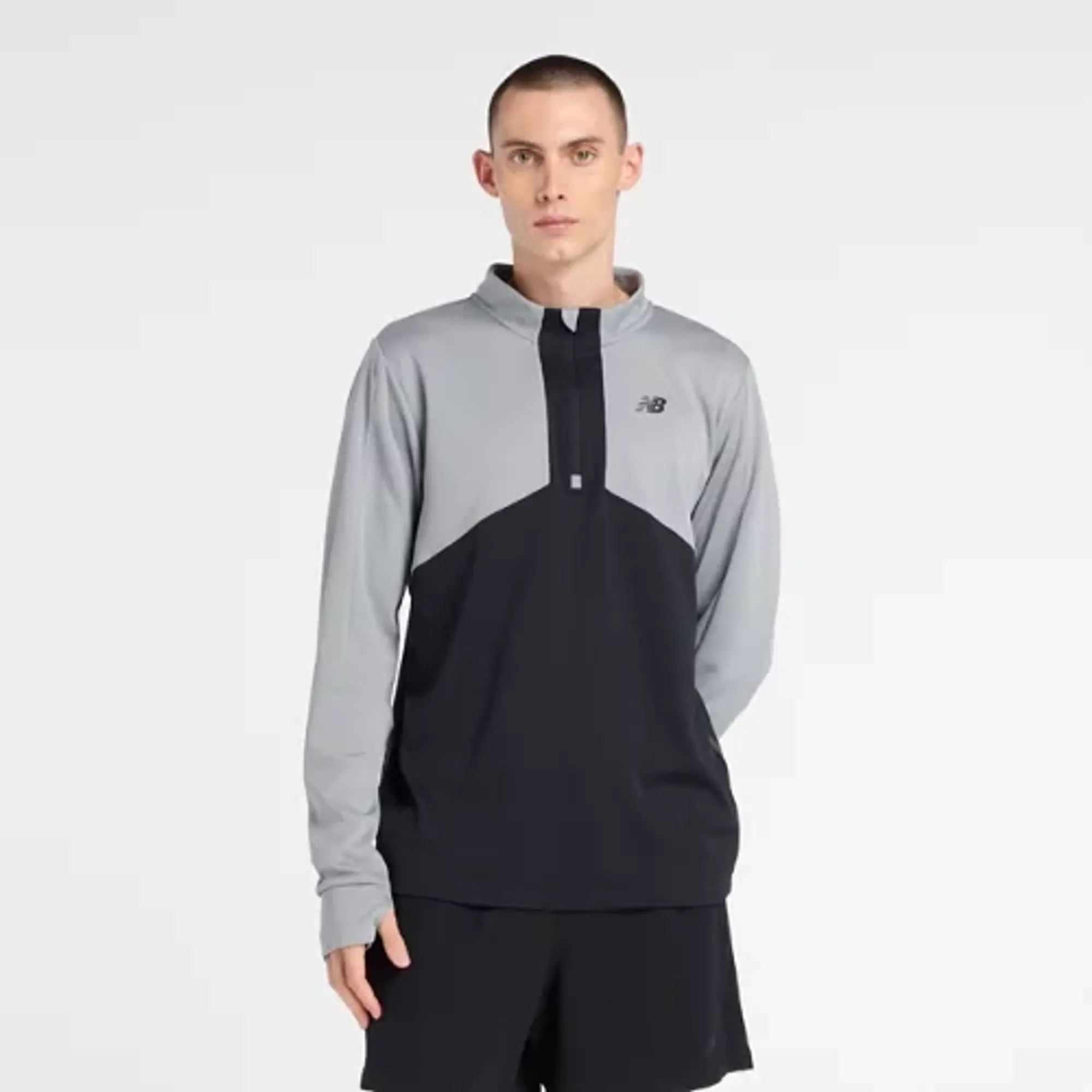 New Balance Men's Utility Knit 1/4 Zip in Grey/Black Poly Knit
