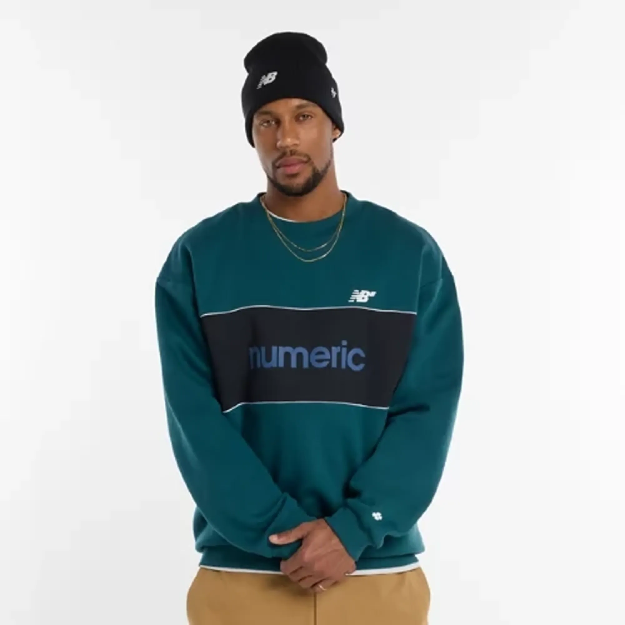 New Balance Men's Numeric Team Crew in Green Poly Fleece