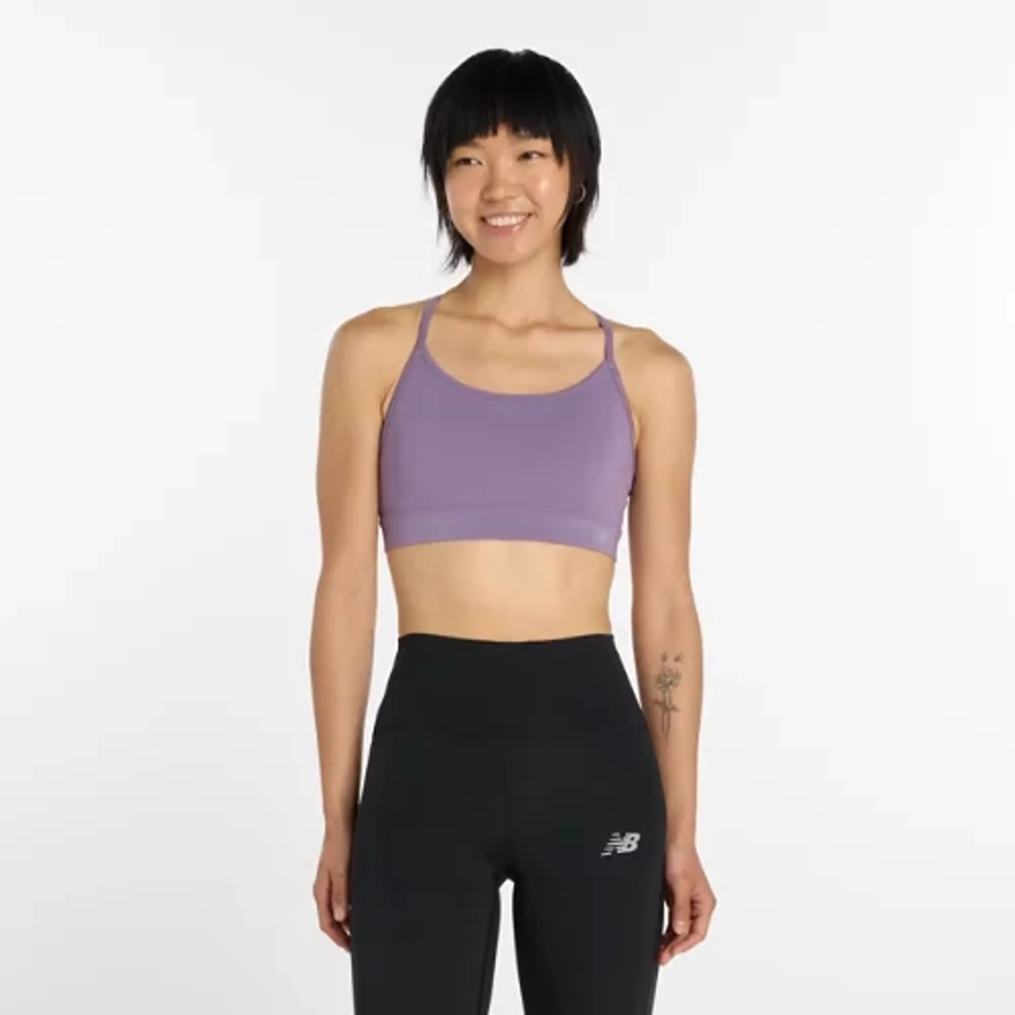 New Balance Women's NB Essential Yoga Bra in Purple Poly Knit