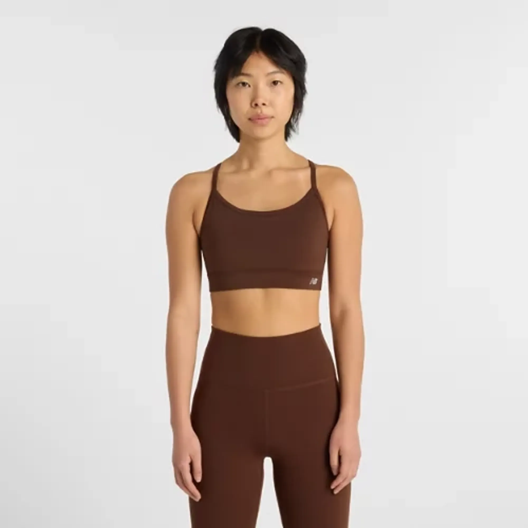 New Balance Women's NB Essential Yoga Bra in Brown Poly Knit