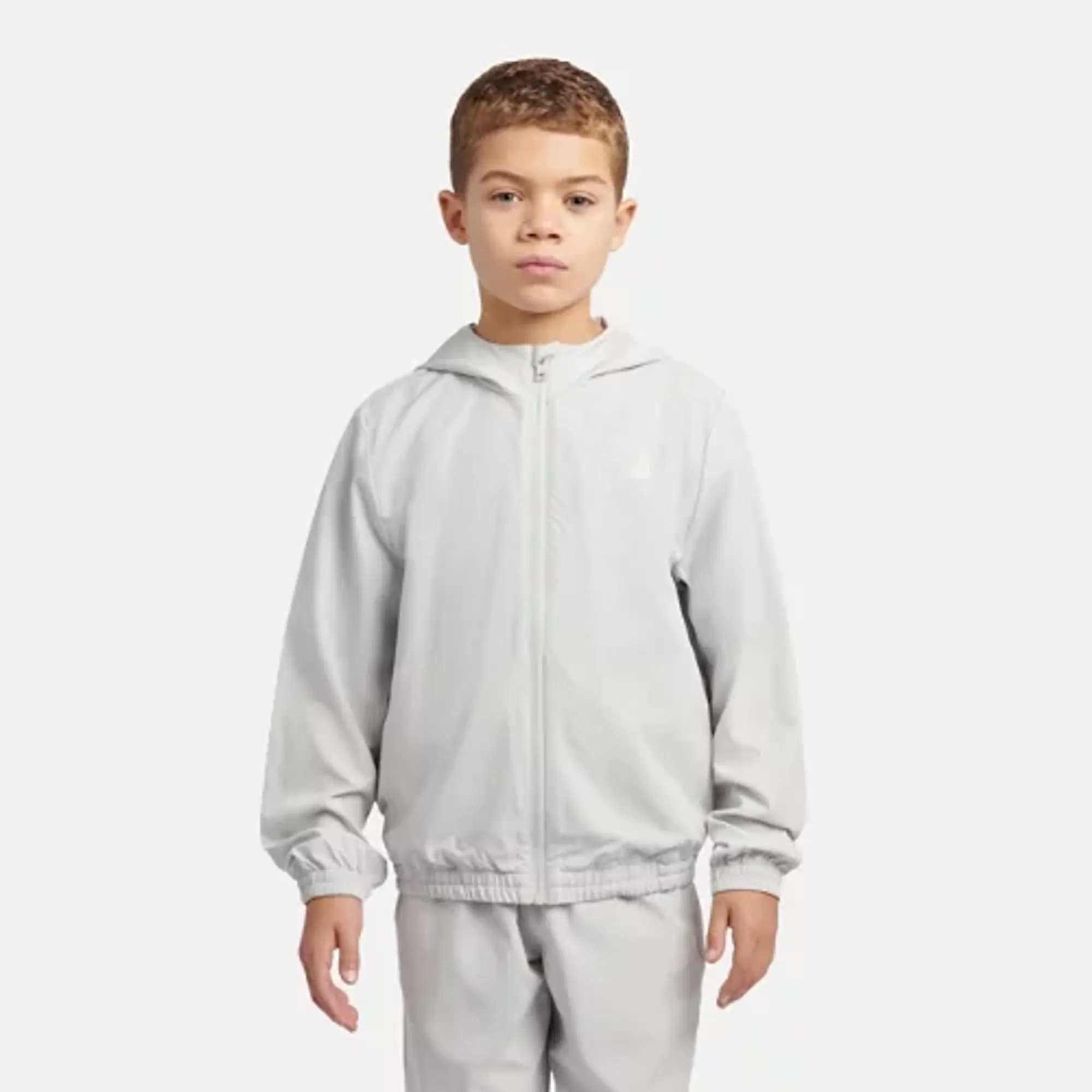 New Balance Kids Paneled Full Zip Track Jacket in Grey Polywoven