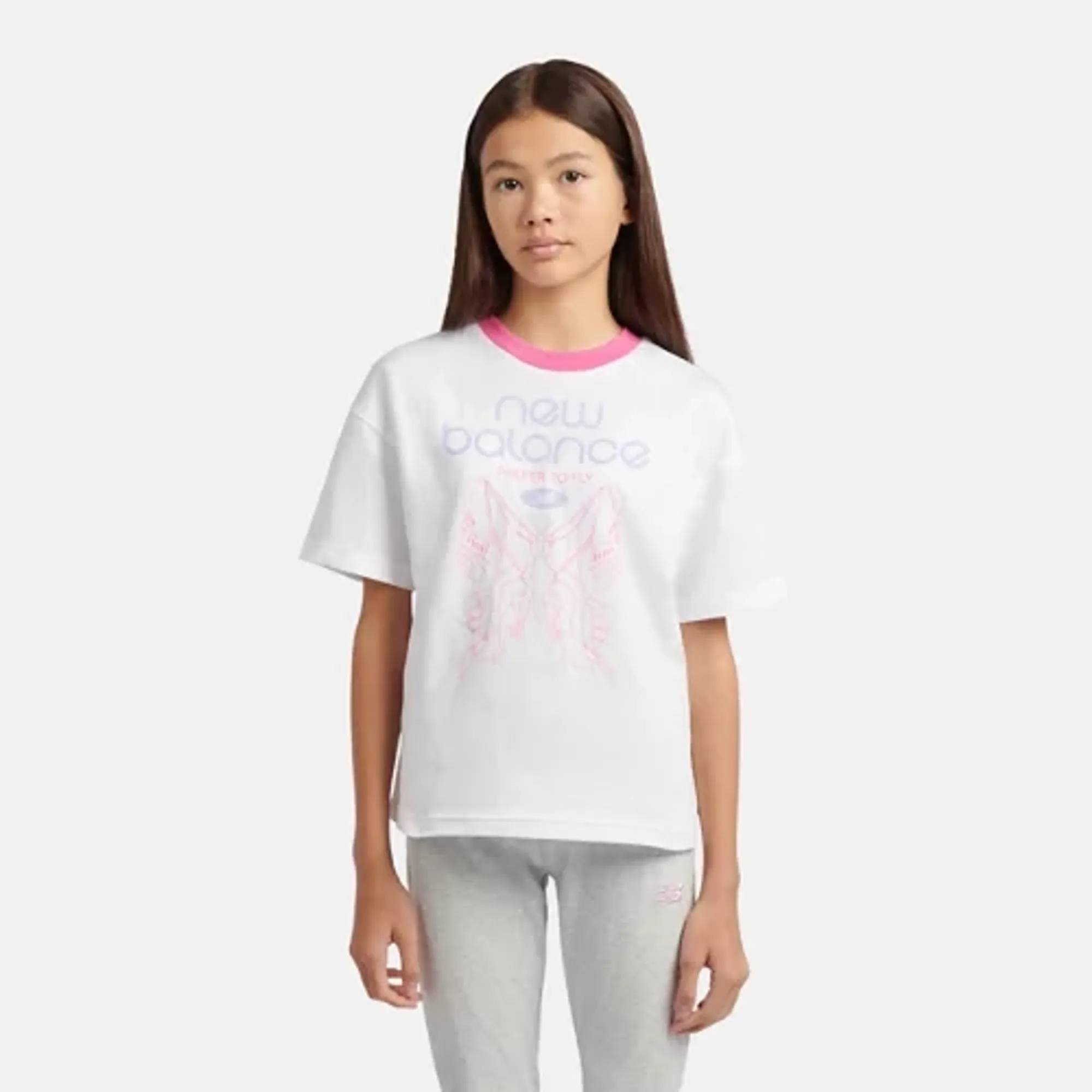 New Balance Girls Prefer To Fly Butterfly Graphic T-Shirt in White