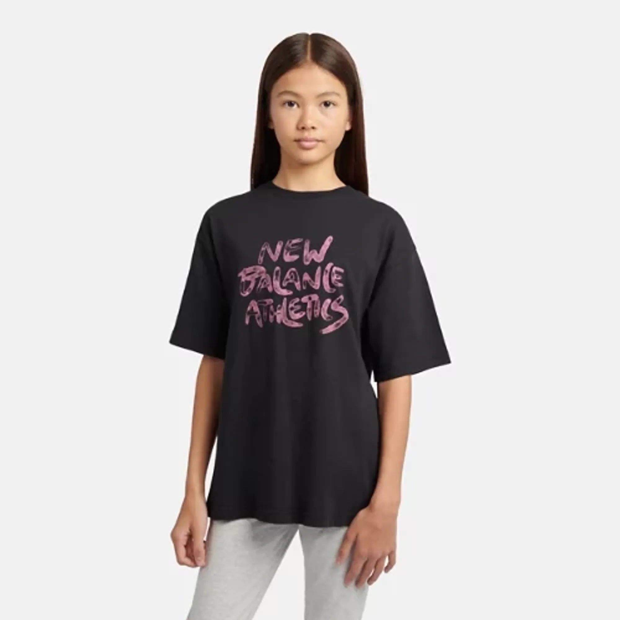 New Balance Girls Athletics Graffiti Graphic T-Shirt in Black Cotton