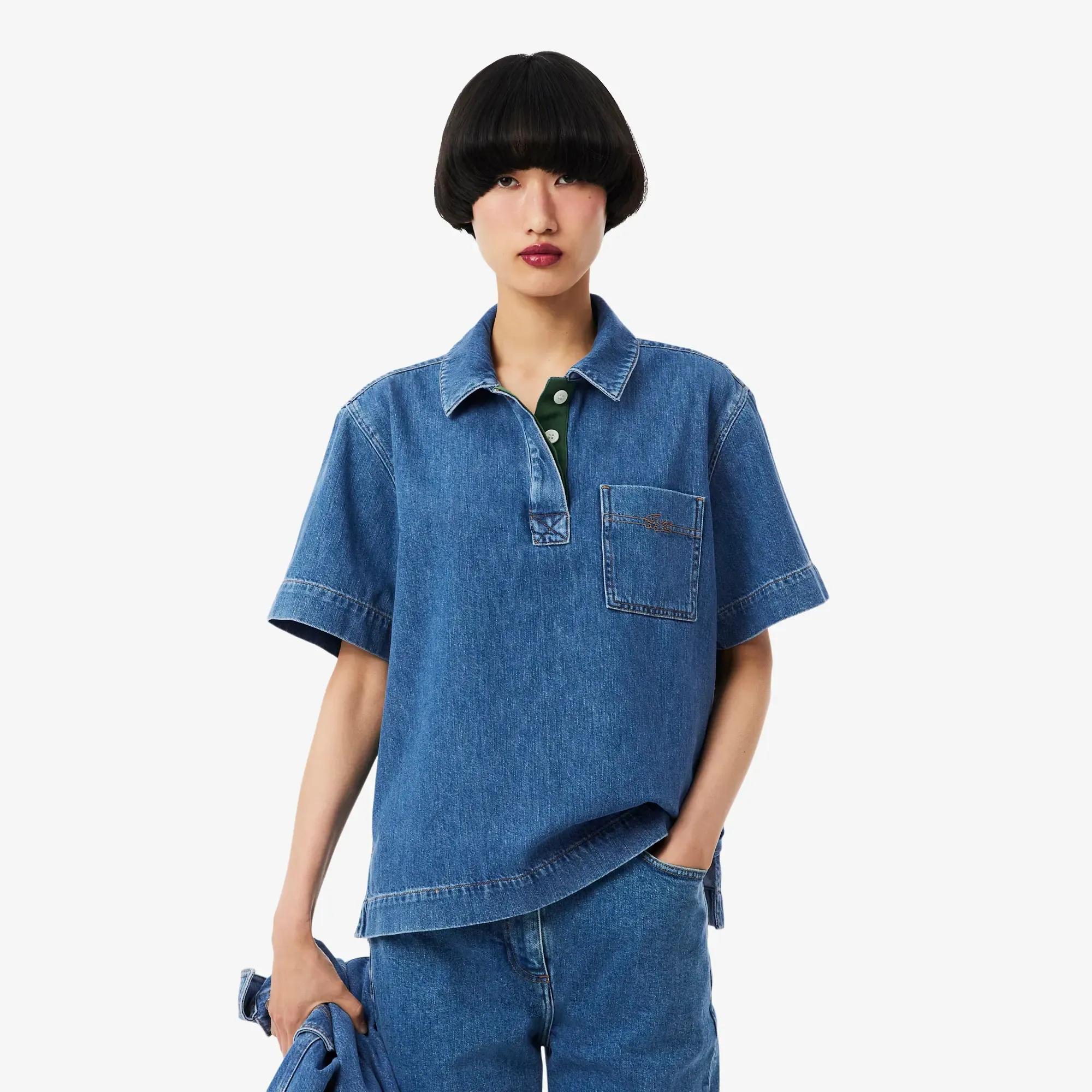 Lacoste Oversized Lightweight Denim Polo Shirt - Blue Chine
