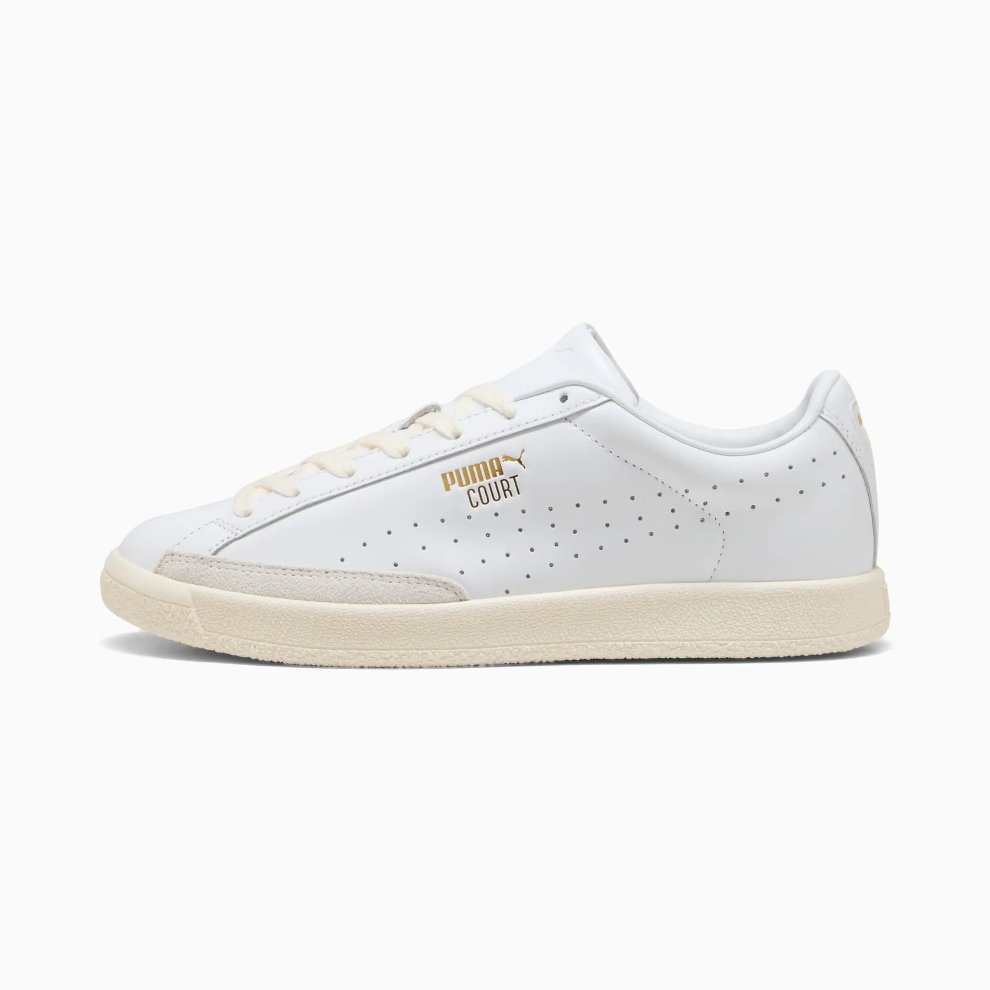PUMA Court Sneakers Unisex, White/Vapor Grey/Gold, size 10