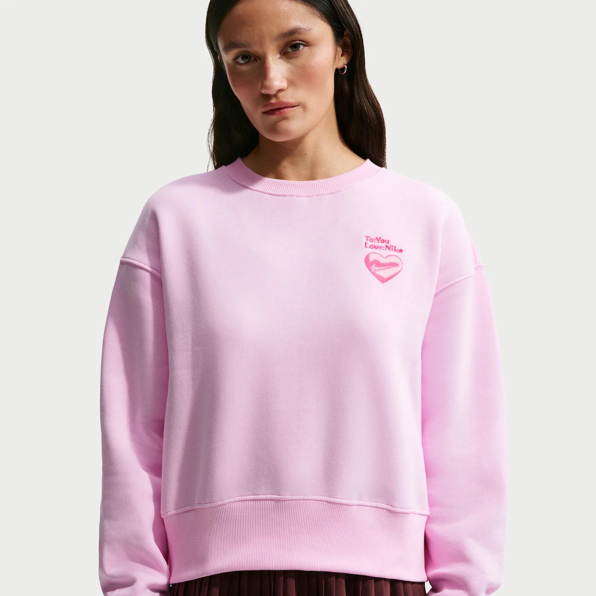 Nike Phoenix Fleece Women's Oversized Crew-Neck Sweatshirt - Pink - Cotton/Polyester