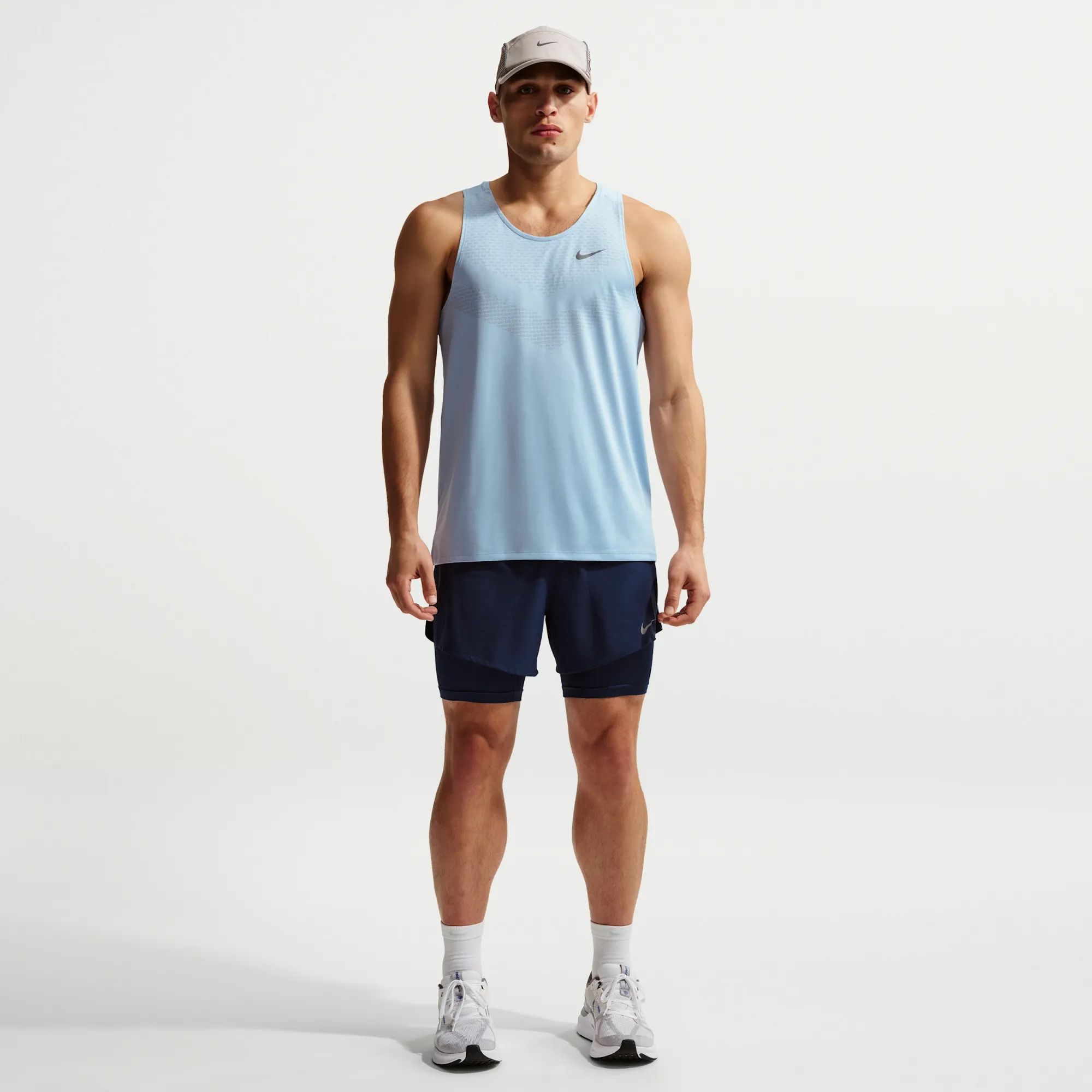 Nike Stride Men's Dri-FIT 13cm (approx.) Hybrid Running Shorts - Blue - Polyester