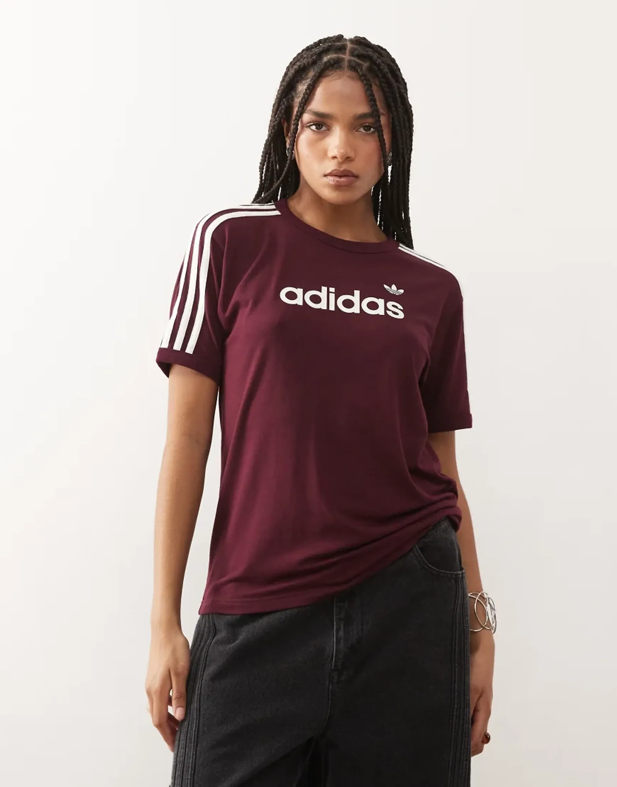 adidas Originals Womens Linear T Shirt Maroon Off White