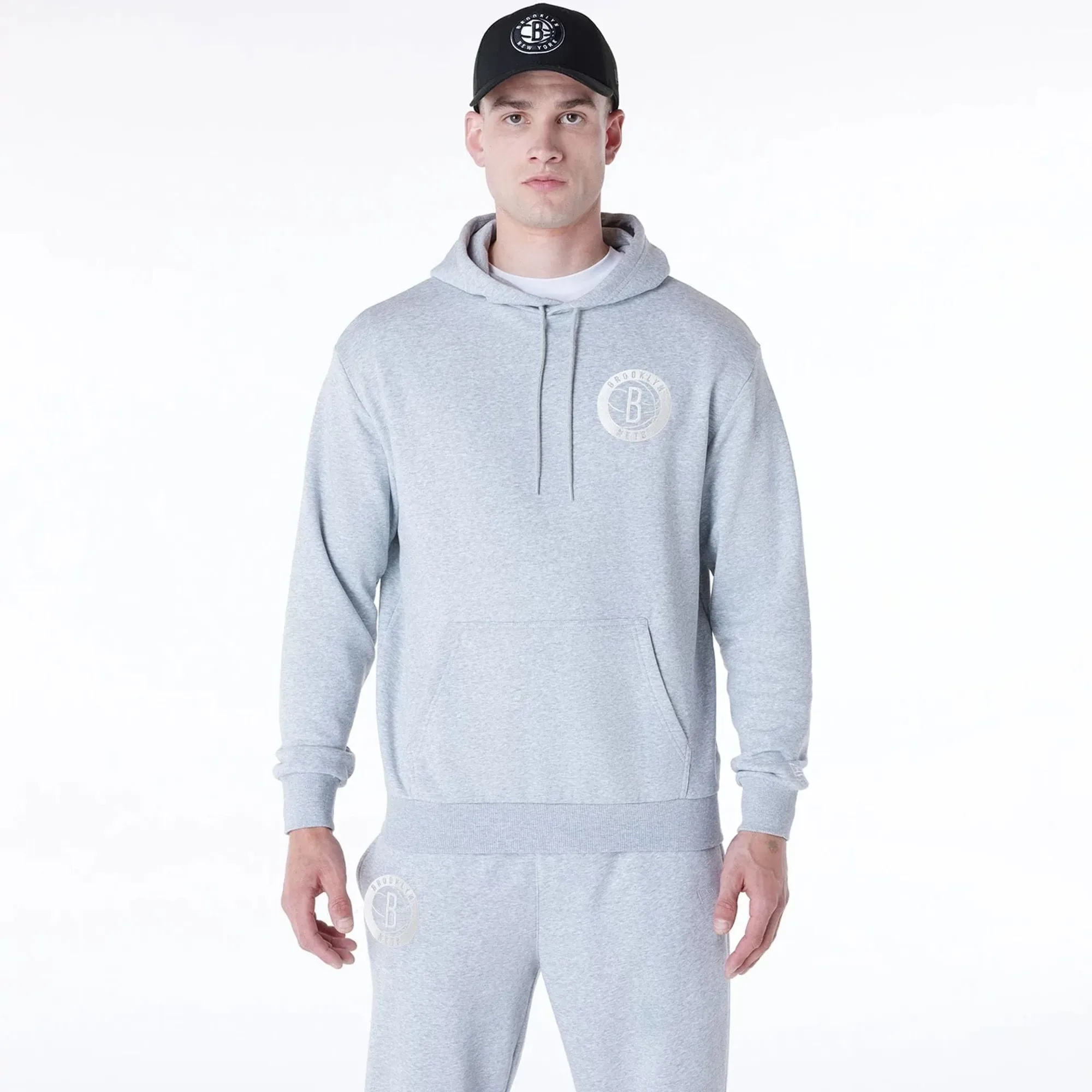Brooklyn Nets NBA League Essential Grey Oversized Pullover Hoodie New Era Cap adult unisex