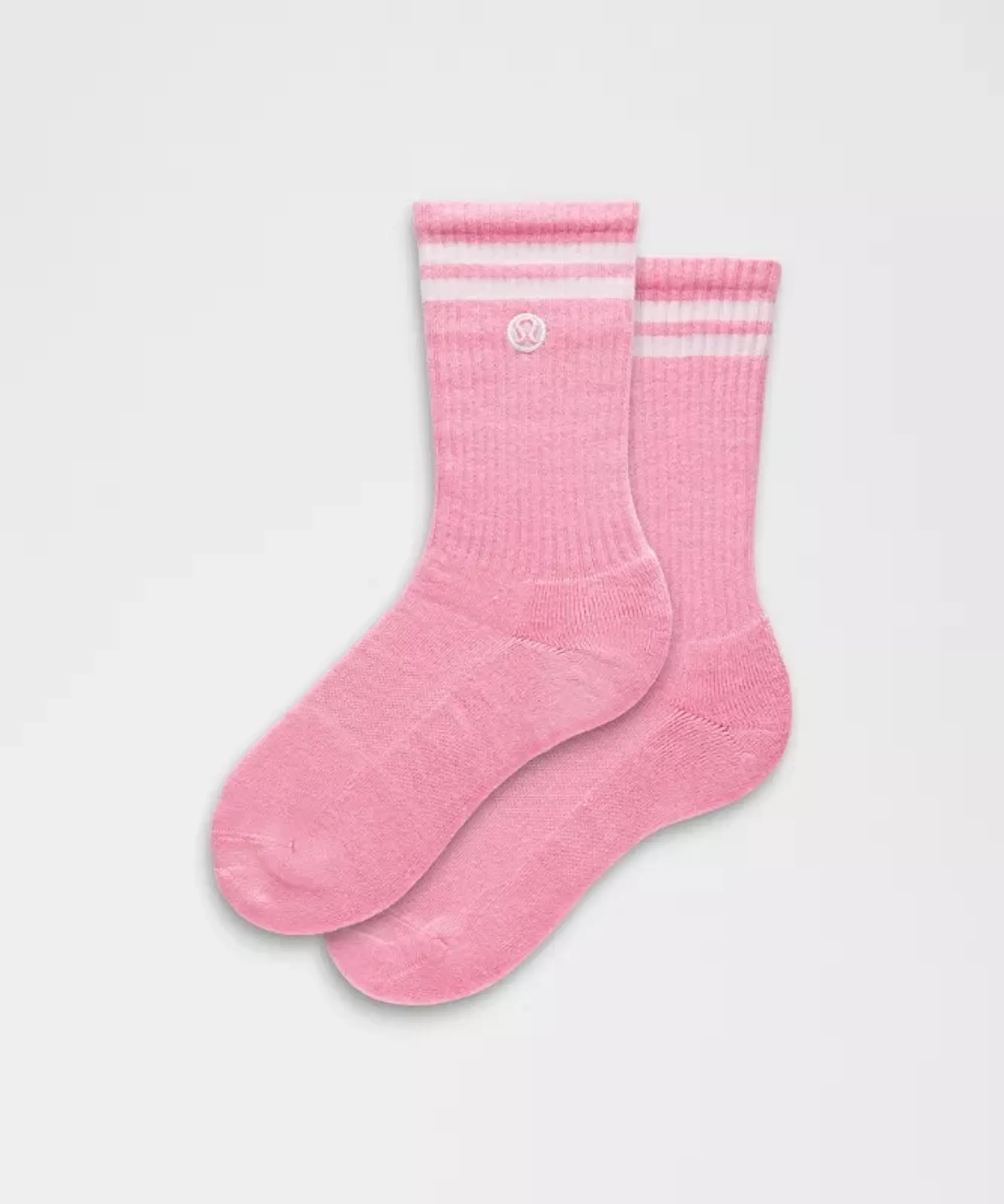 lululemon – Daily Essential Crew Socks Stripe – Color White/Pink – Size Large