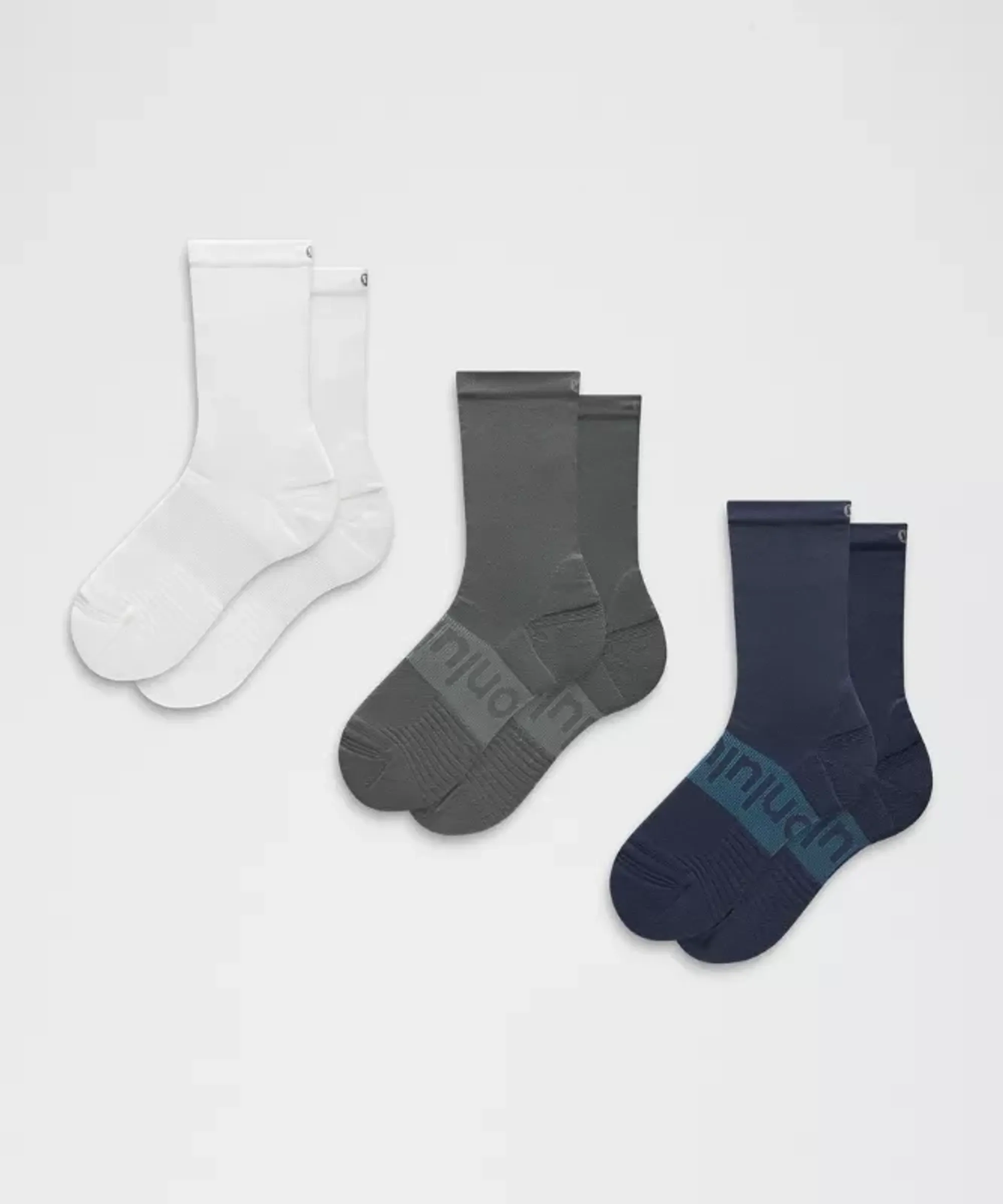 lululemon – Power Stride Crew Socks 3 Pack – Color Blue/White/Grey – Size Large