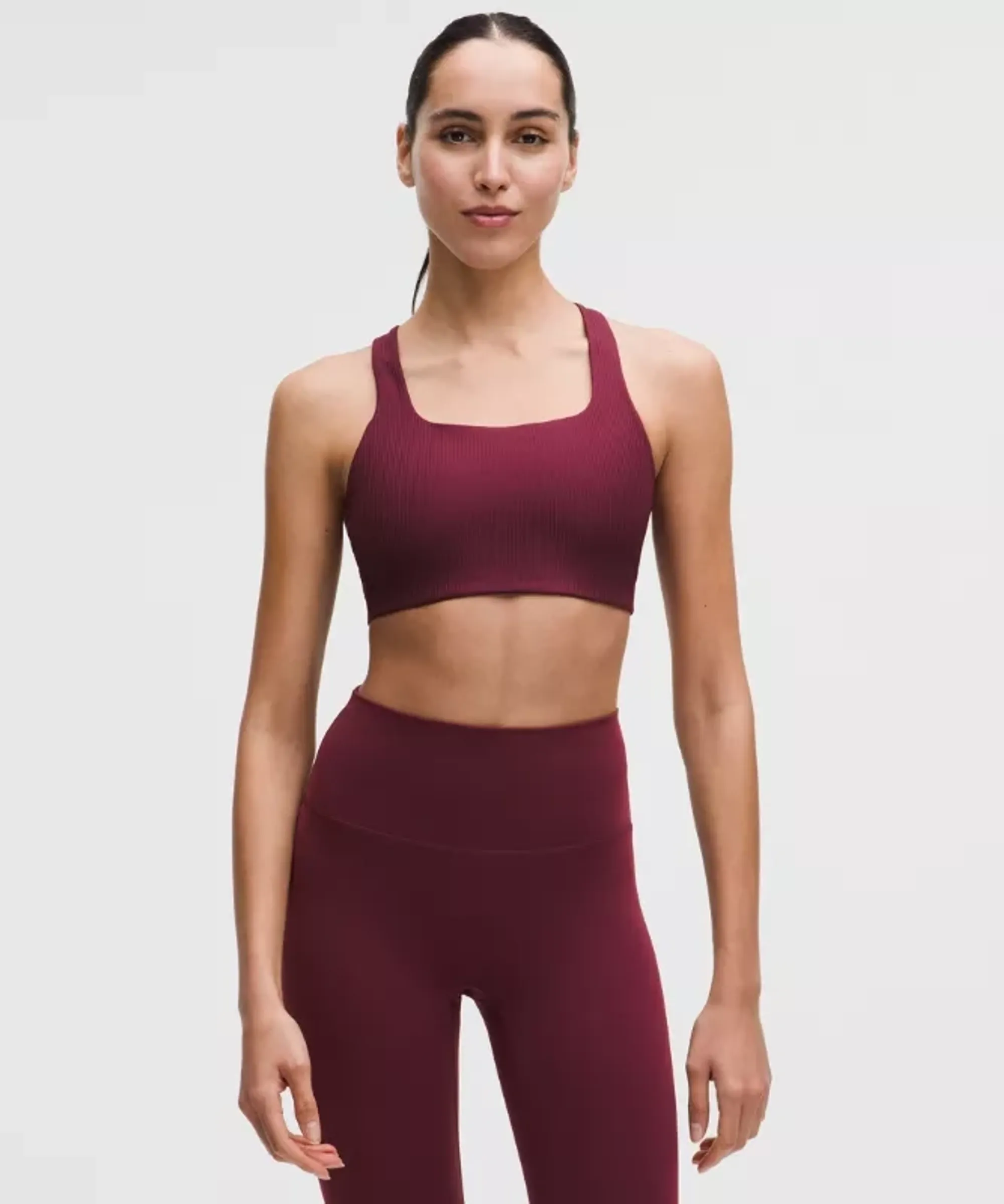 lululemon – Women's All-Time Hero Ribbed Sports Bra Medium Support, B/C Cup – Color Burgundy/Red – Size Large