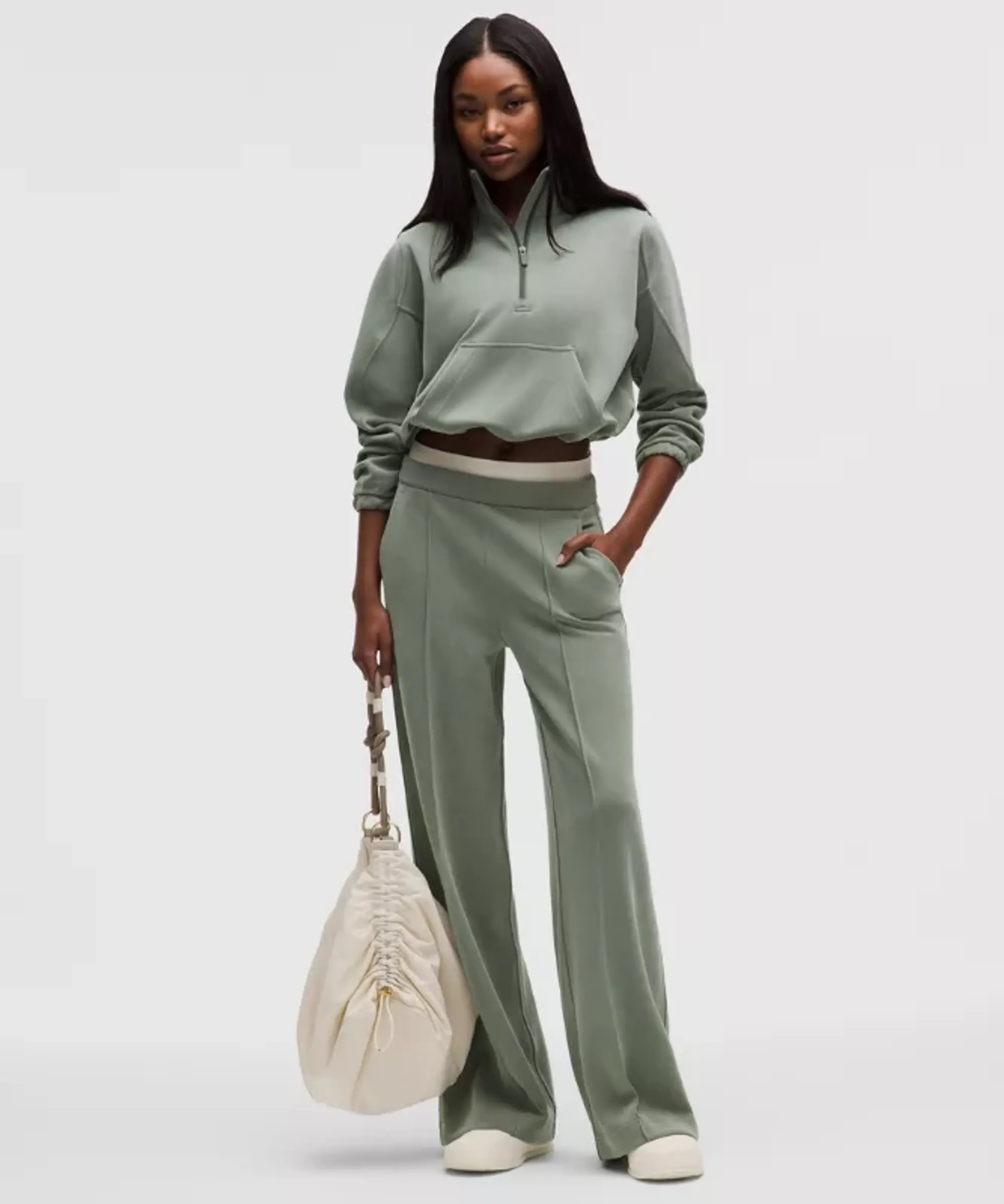 lululemon – Women's Brushed Softstreme Pintuck High-Rise Wide-Leg Pants Regular – Color Green/Pastel – Size Large