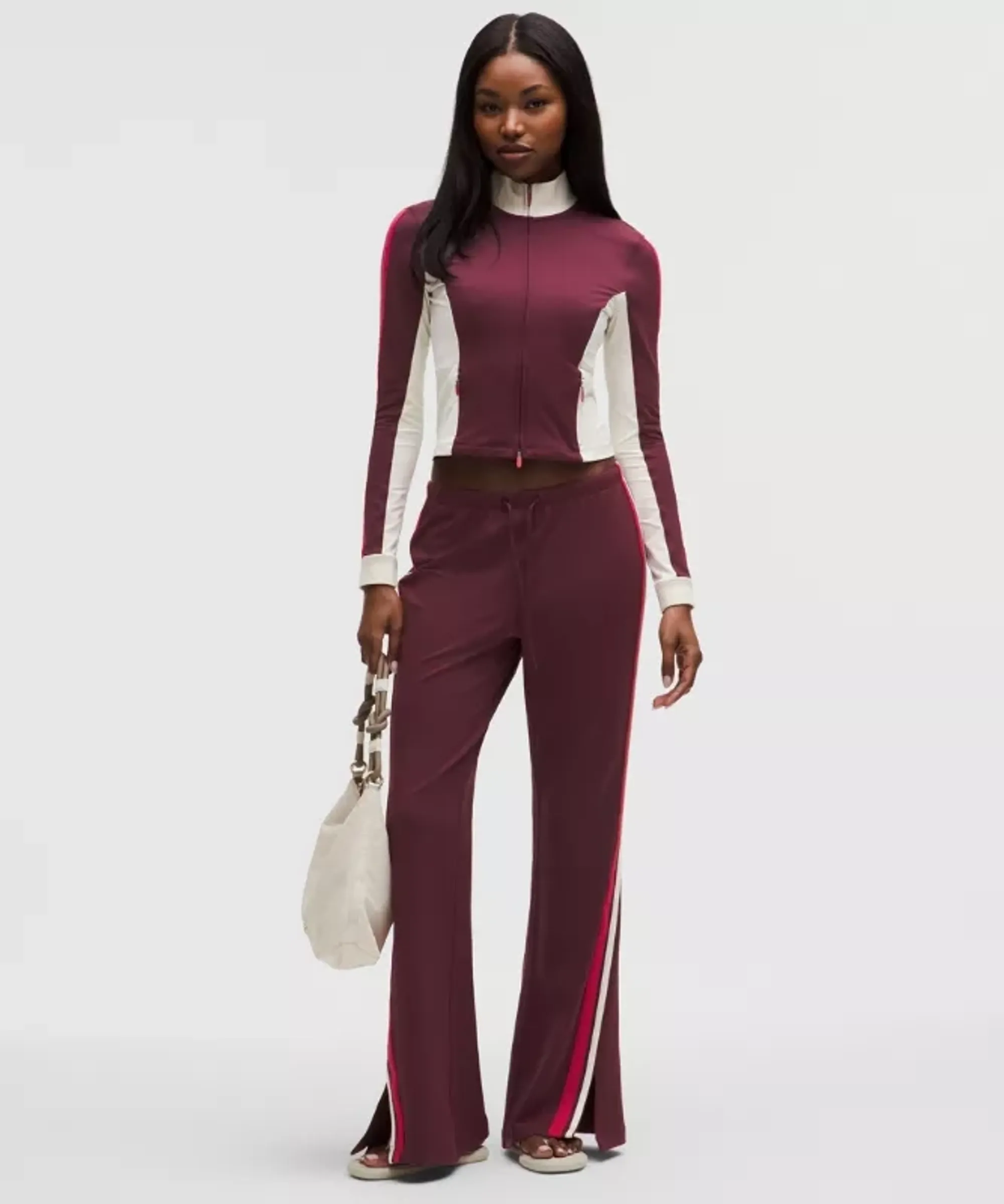 lululemon – Women's Striped Slim-Fit Mid-Rise Track Pants – Color Burgundy/Red – Size Large