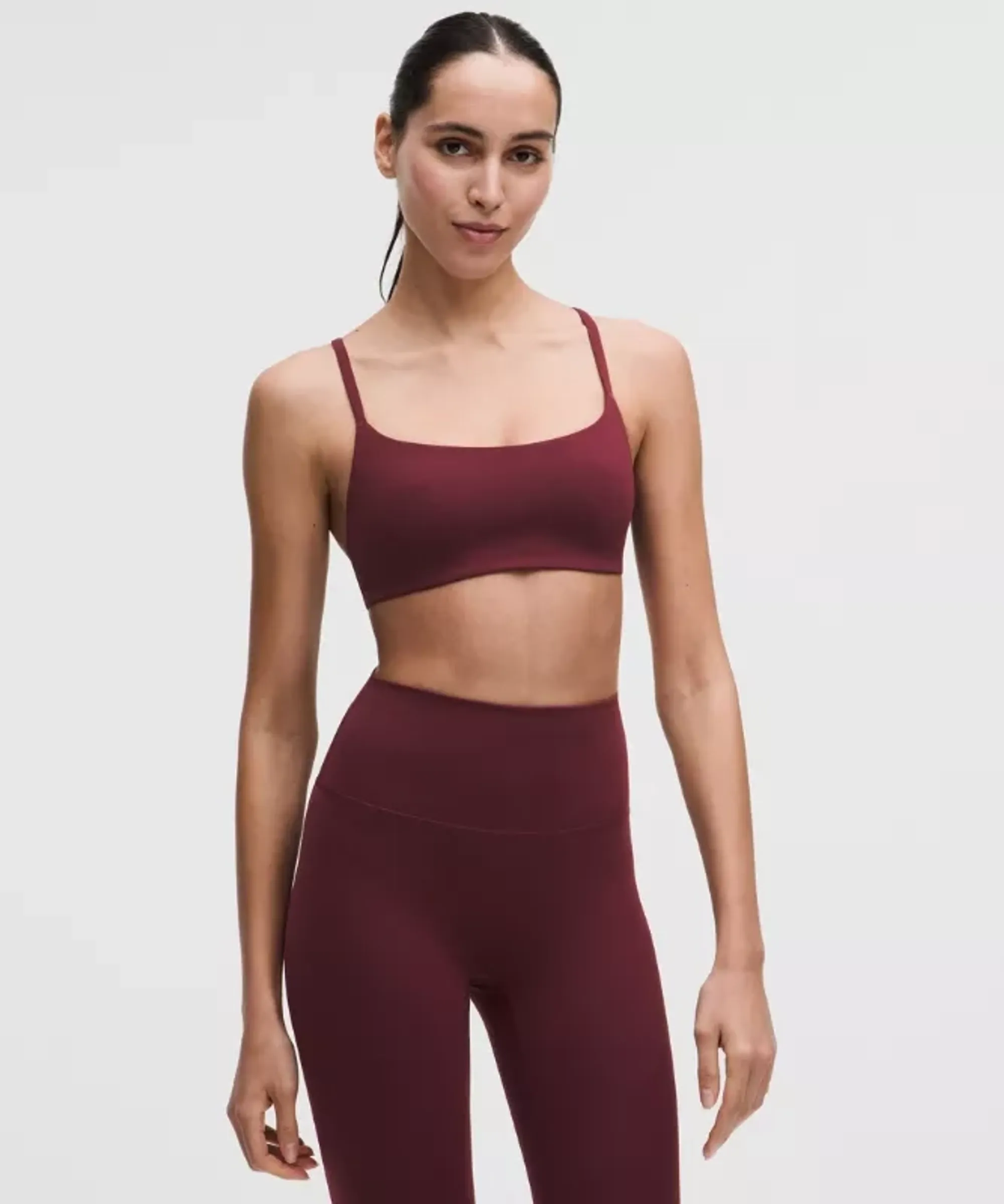 lululemon – Women's Wunder Train Strappy Racer Sports Bra Light Support, A/B Cup – Color Burgundy/Red – Size 10