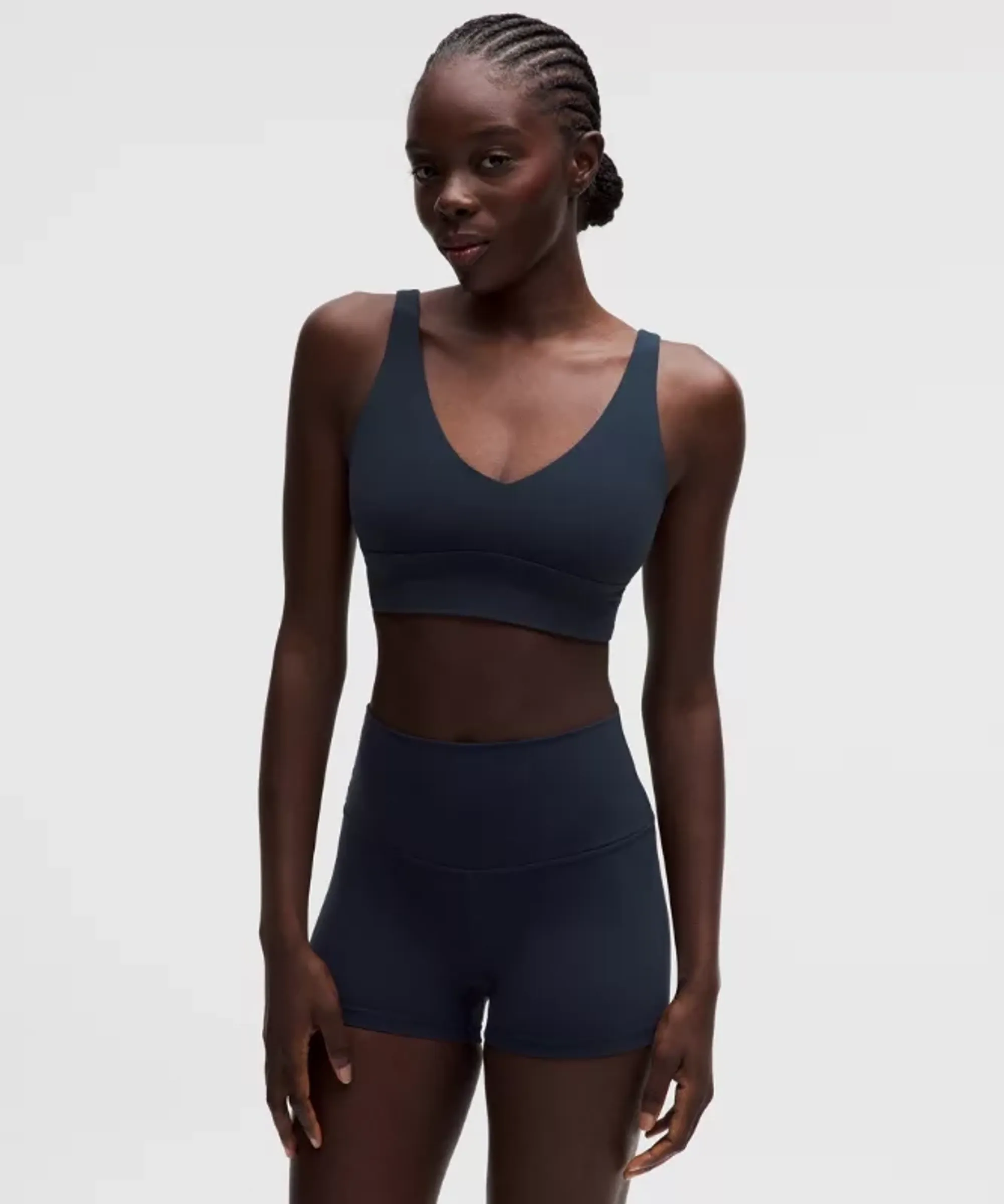 lululemon – Women's Focuser V-Neck Sports Bra Light Support, A/B Cup – Color Blue – Size Large