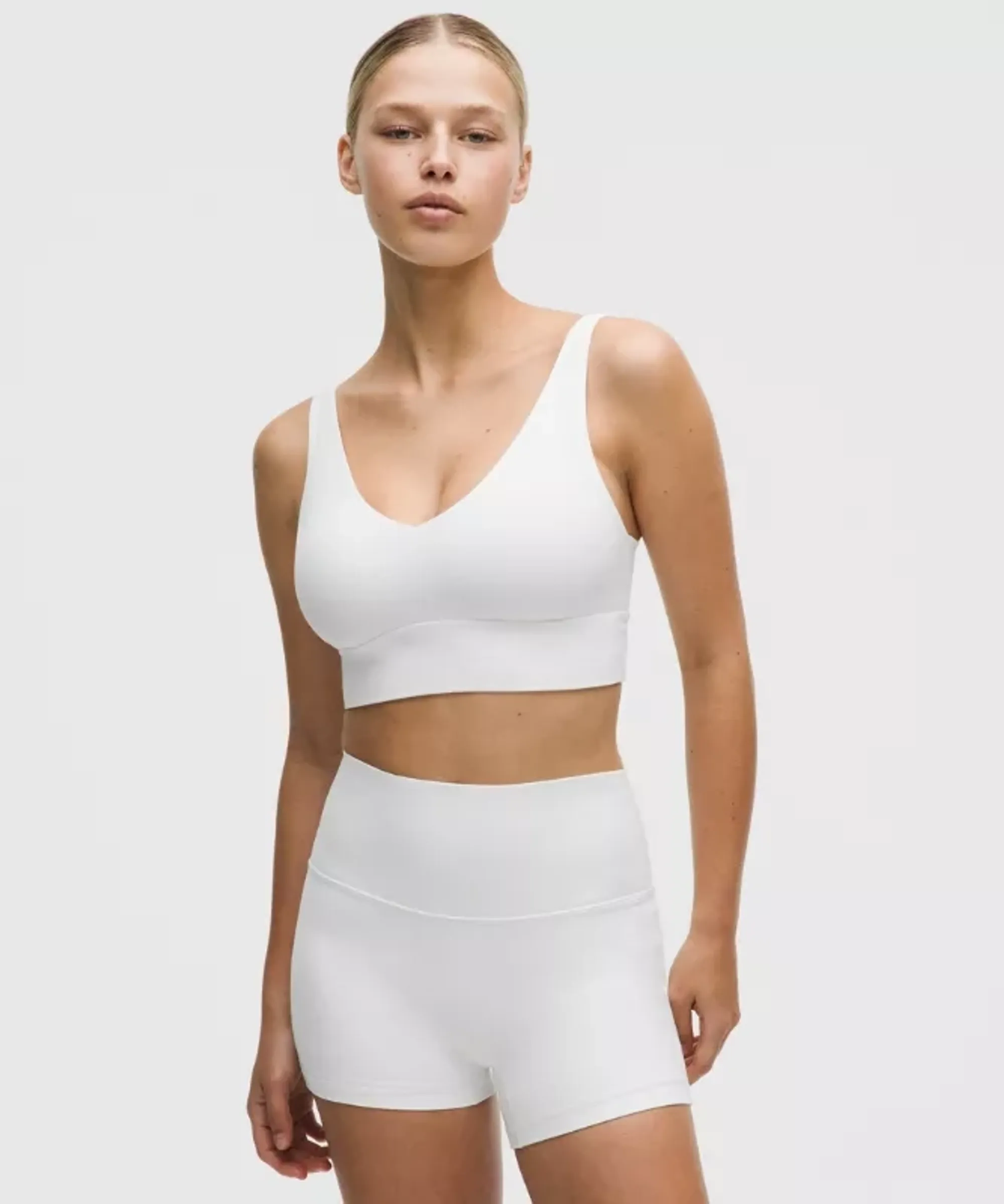 lululemon – Women's Focuser V-Neck Sports Bra Light Support, C/D Cup – Color White – Size Large