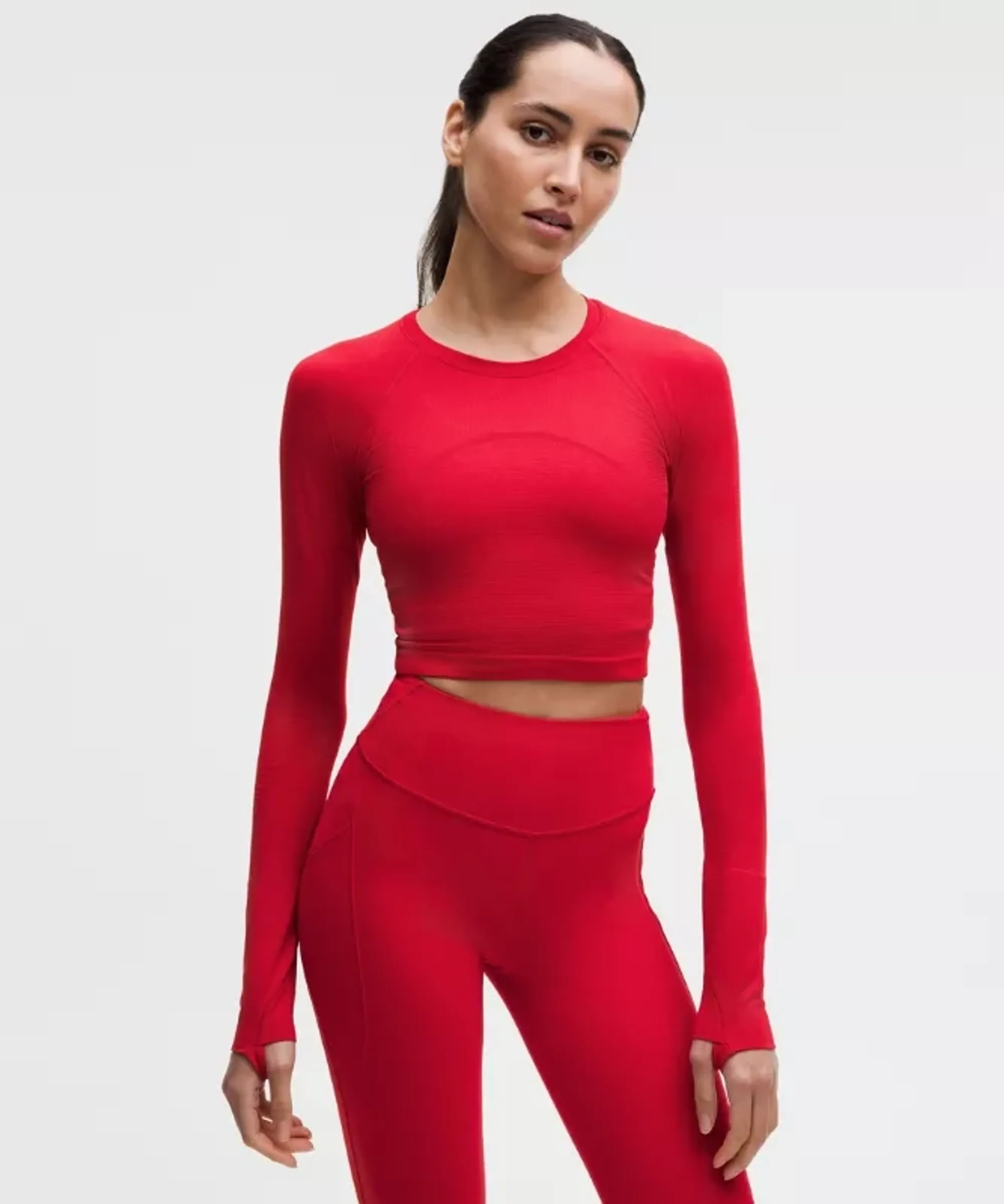 lululemon – Women's Swiftly Tech Cropped Long-Sleeve Shirt 2.0 – Color Red – Size 0