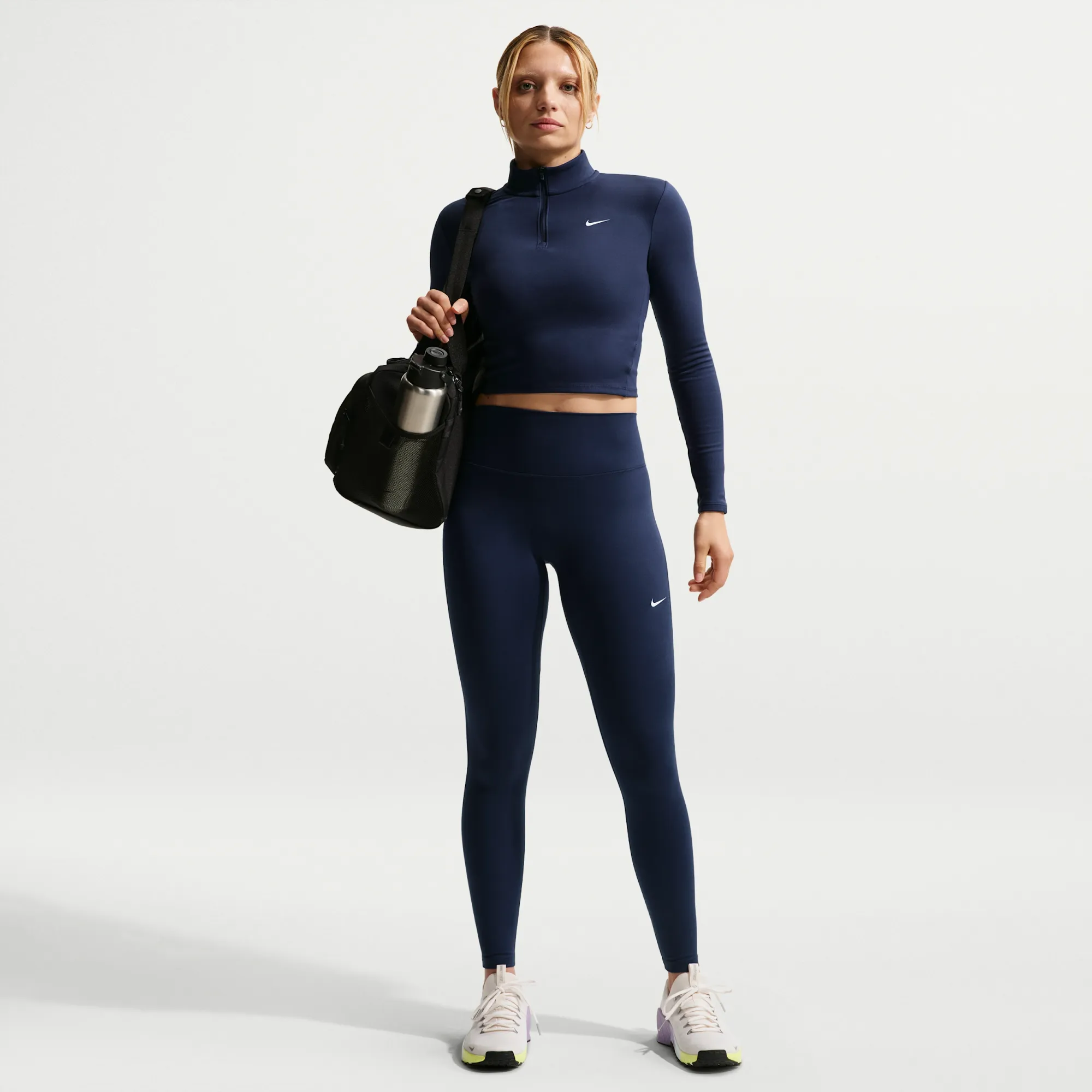 Nike One Seamless Front Women's High-Waisted Full-Length Leggings - Blue - Polyester/Elastane