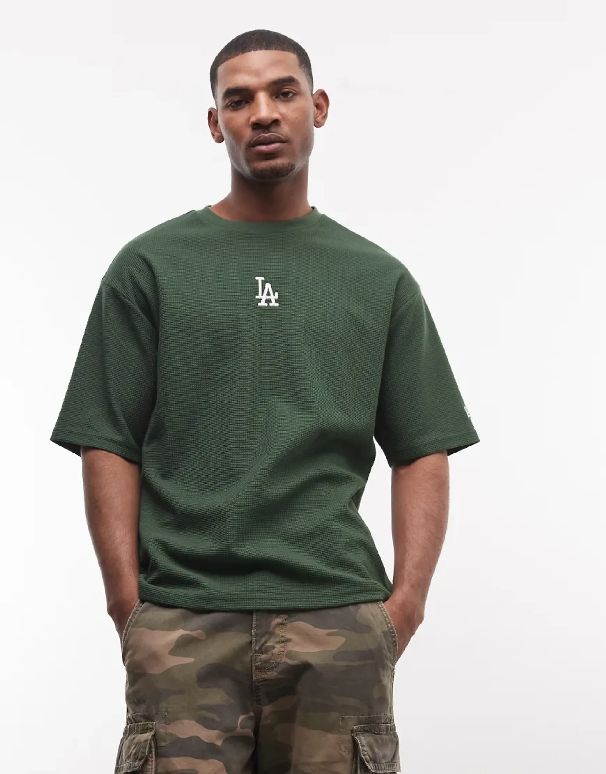 New Era Cap New Era La Dodgers Logo Waffle Oversized T-Shirt In Dark Green